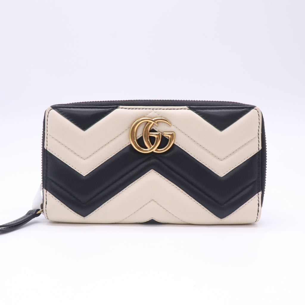 Black/White Chevron Quilted Leather Marmont Zip Around Wallet W22733