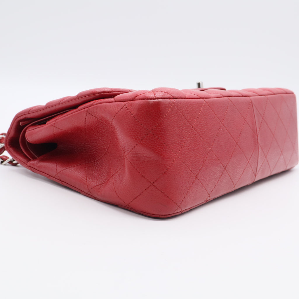 Chanel Red Quilted Lambskin Leather Classic Jumbo Double Flap Bag Twins LDJ3139