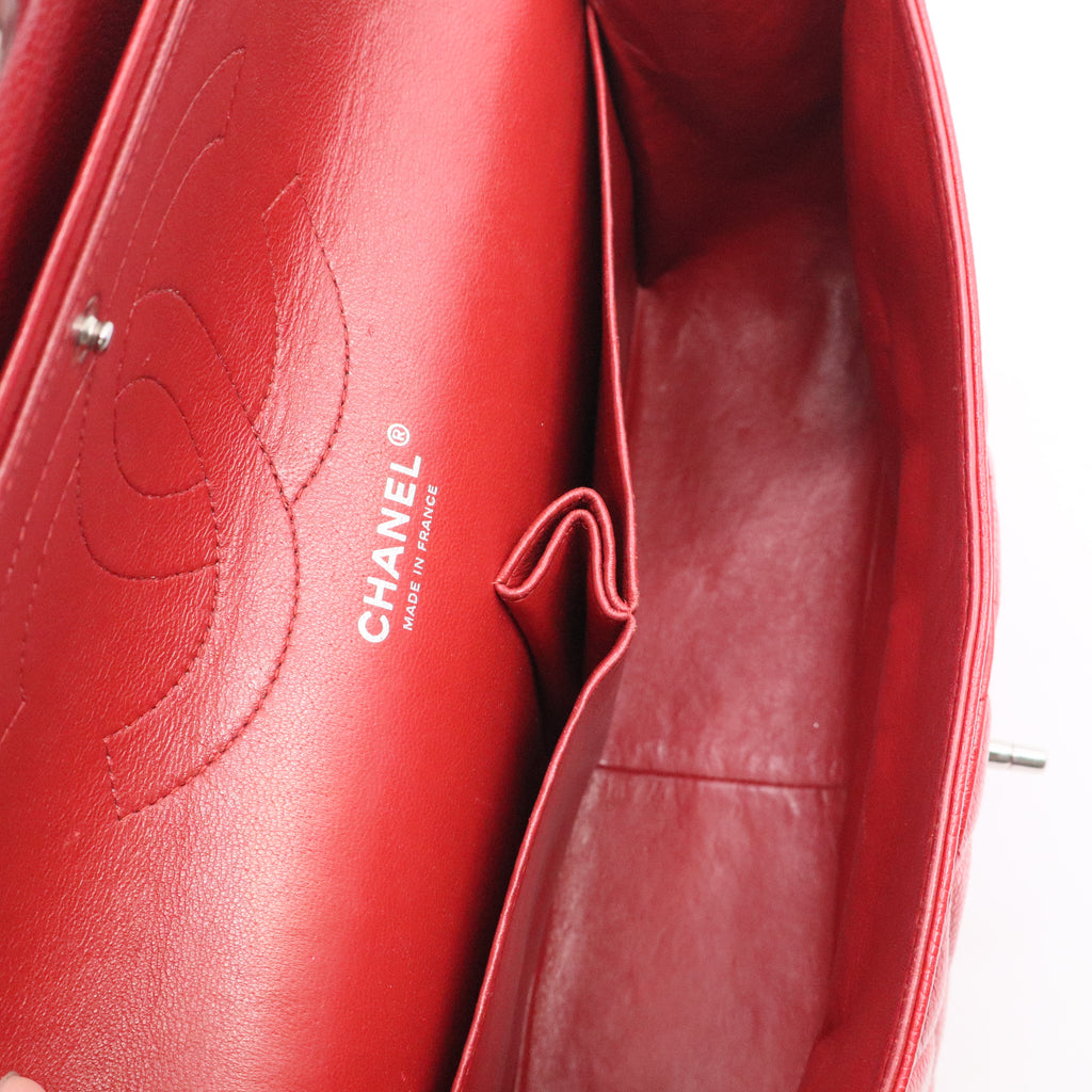 Chanel Red Quilted Lambskin Leather Classic Jumbo Double Flap Bag Twins LDJ3139