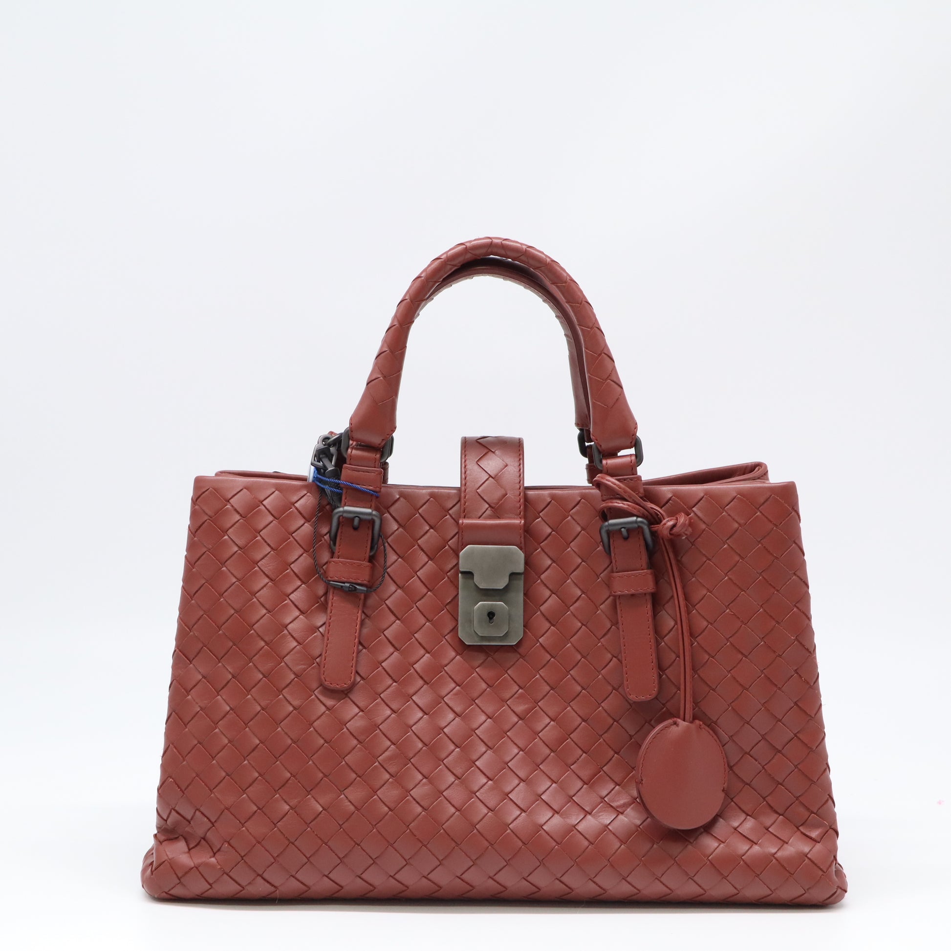 Bottega Veneta Dark Red Intrecciato Woven Calfskin Leather Small Roma Tote Bag  twins LDJ4401