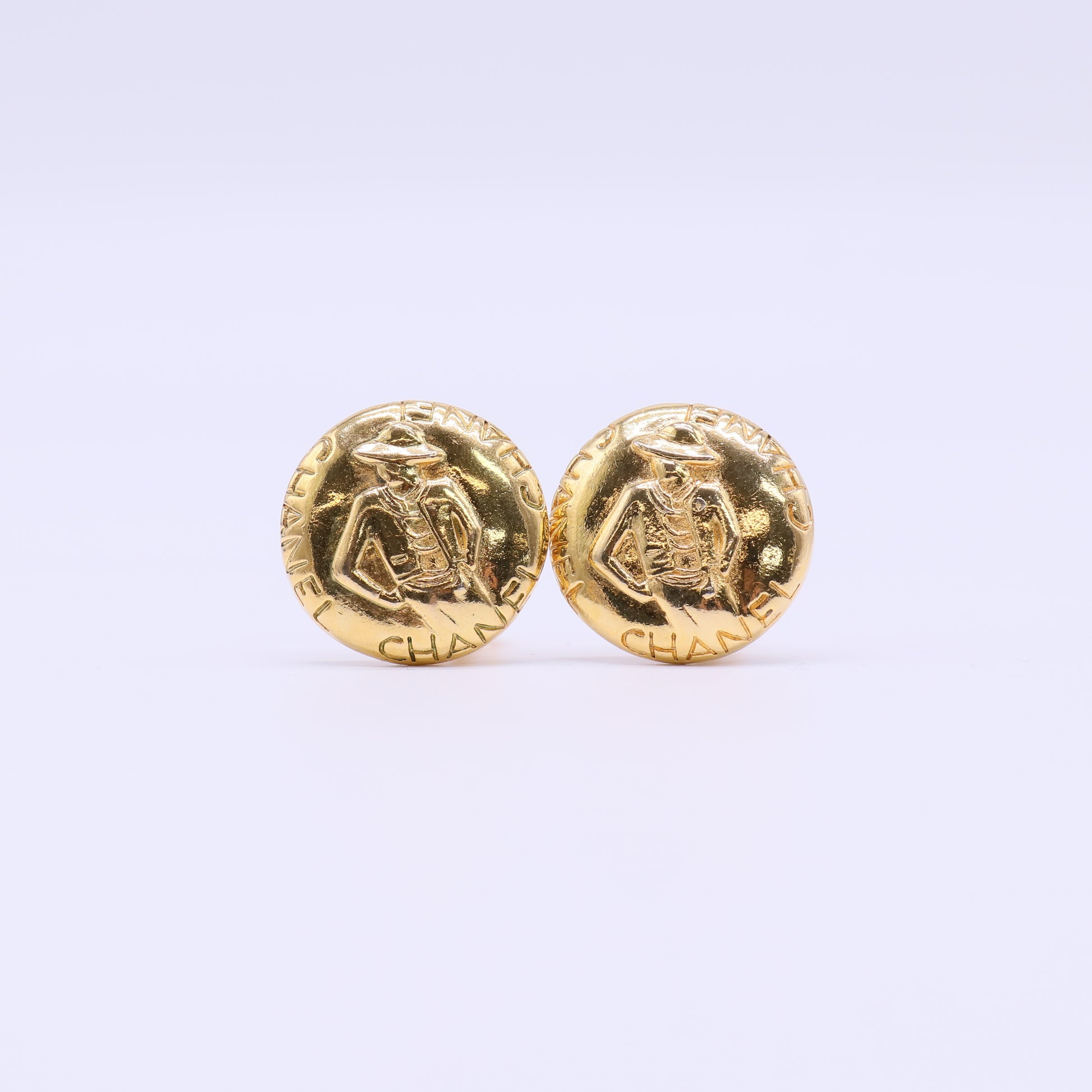 Chanel Vintage 1990s Coco Mademoiselle Portrait Button Clip-On Earrings W21893