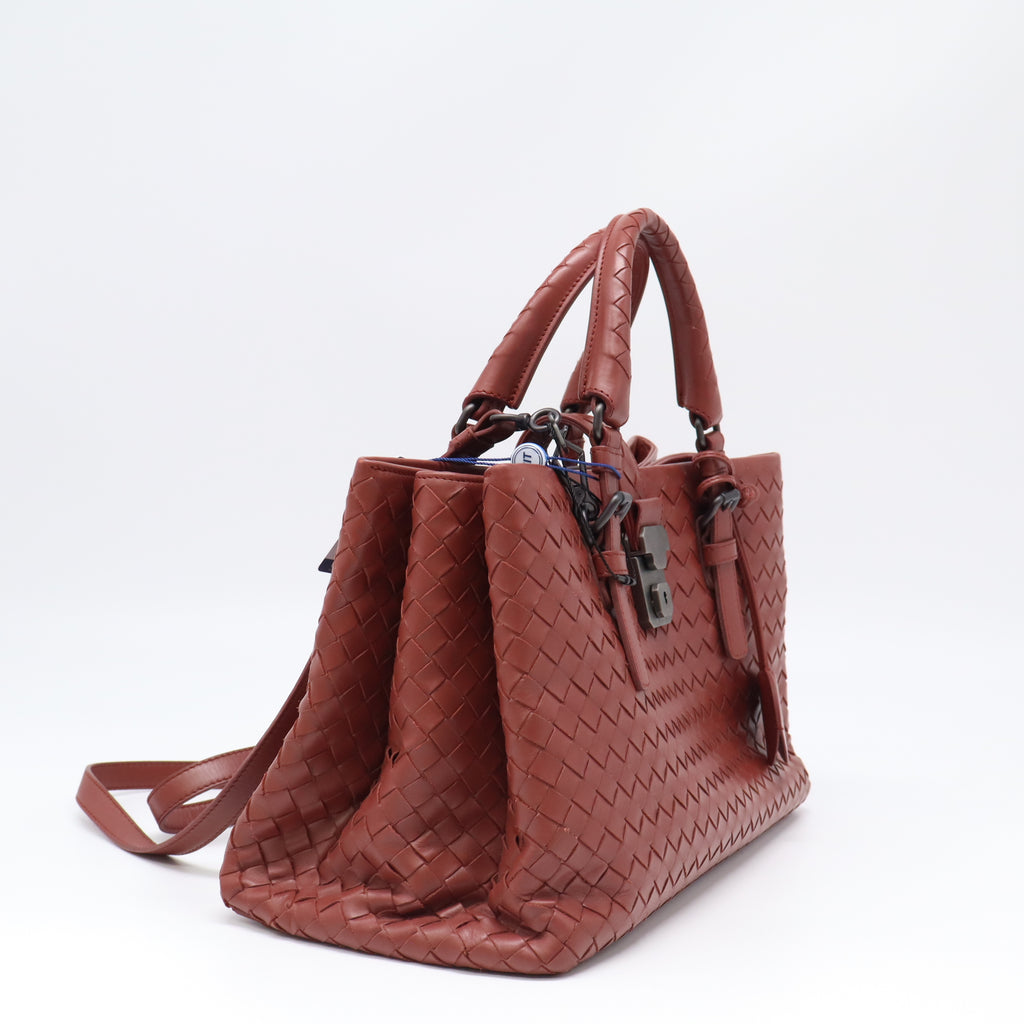 Bottega Veneta Dark Red Intrecciato Woven Calfskin Leather Small Roma Tote Bag  twins LDJ4401