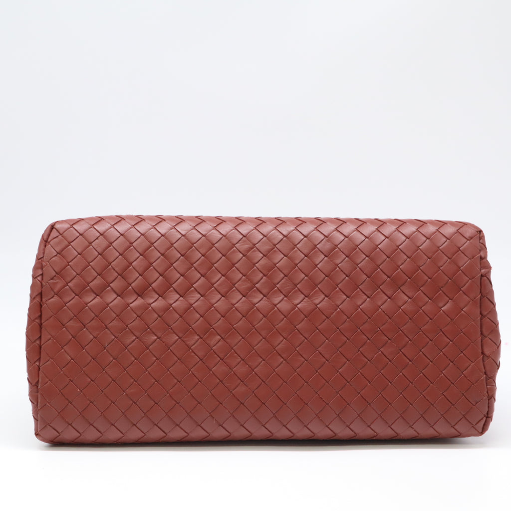 Bottega Veneta Dark Red Intrecciato Woven Calfskin Leather Small Roma Tote Bag  twins LDJ4401