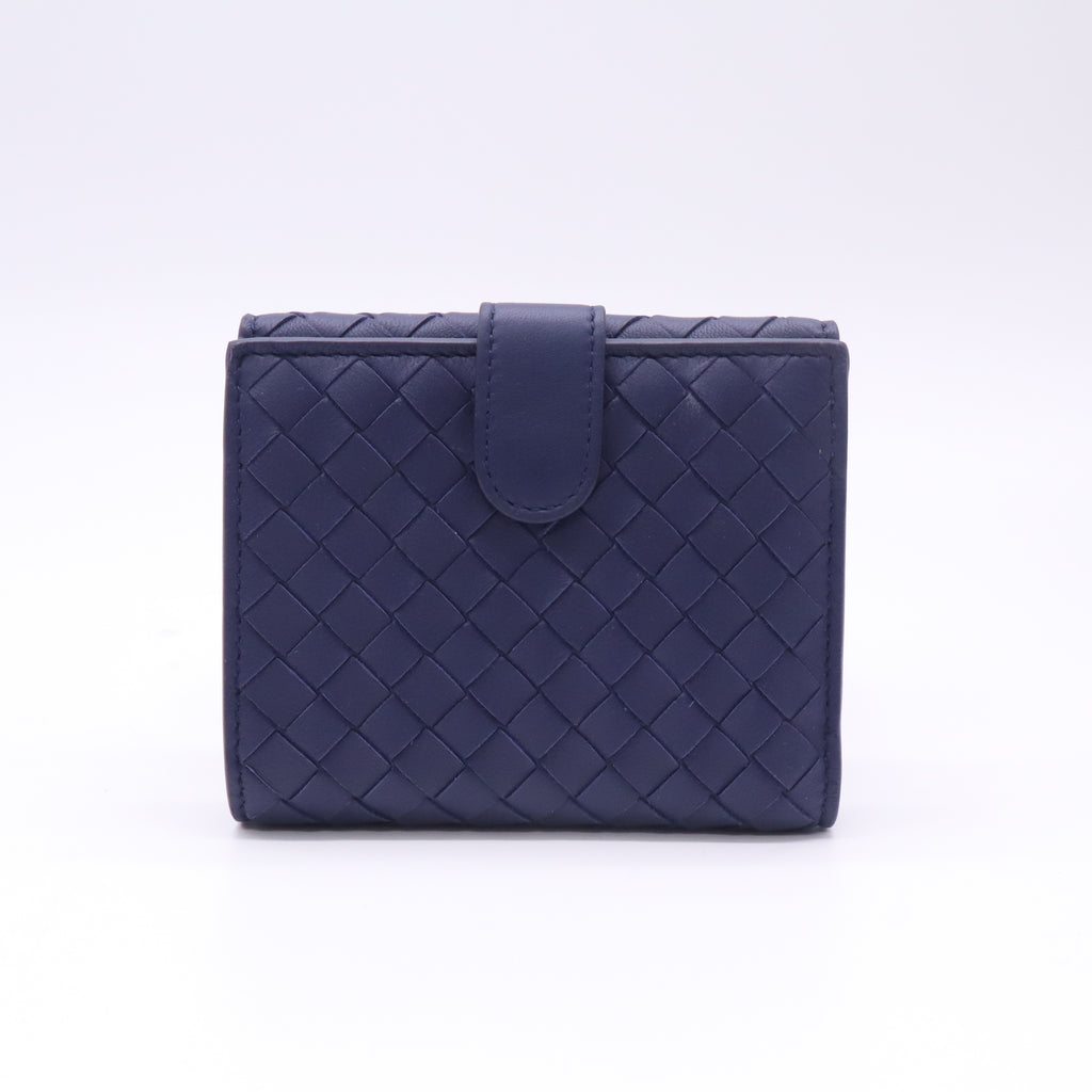 Flap Blue Intrecciato Leather French Wallet W22728