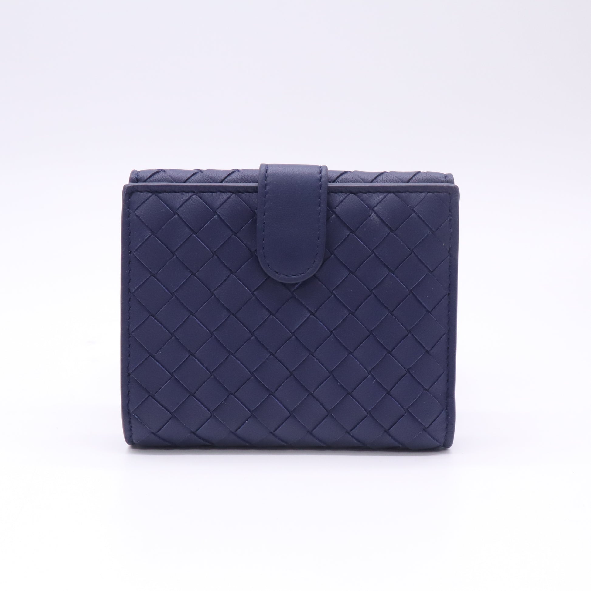 Flap Blue Intrecciato Leather French Wallet W22728