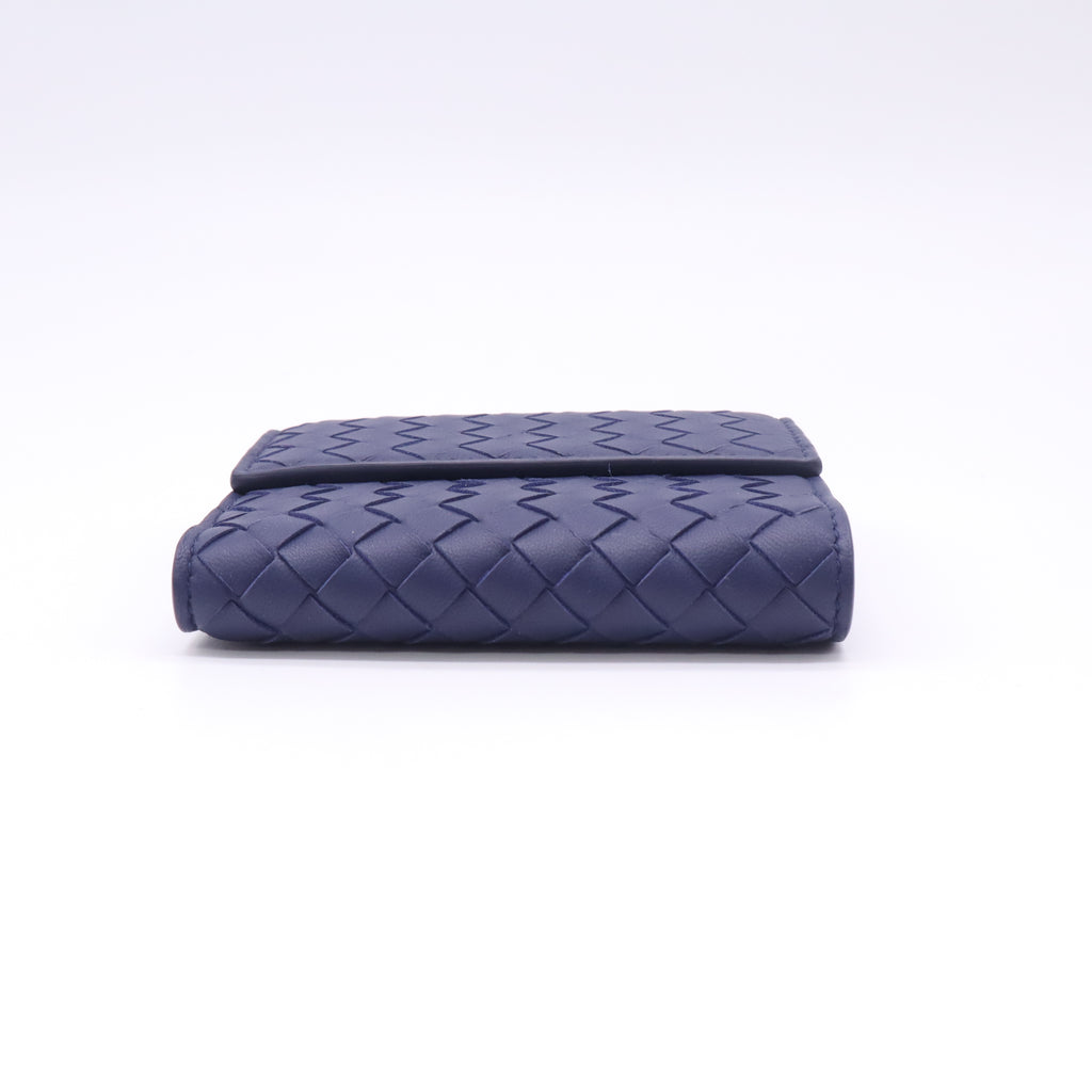 Flap Blue Intrecciato Leather French Wallet W22728