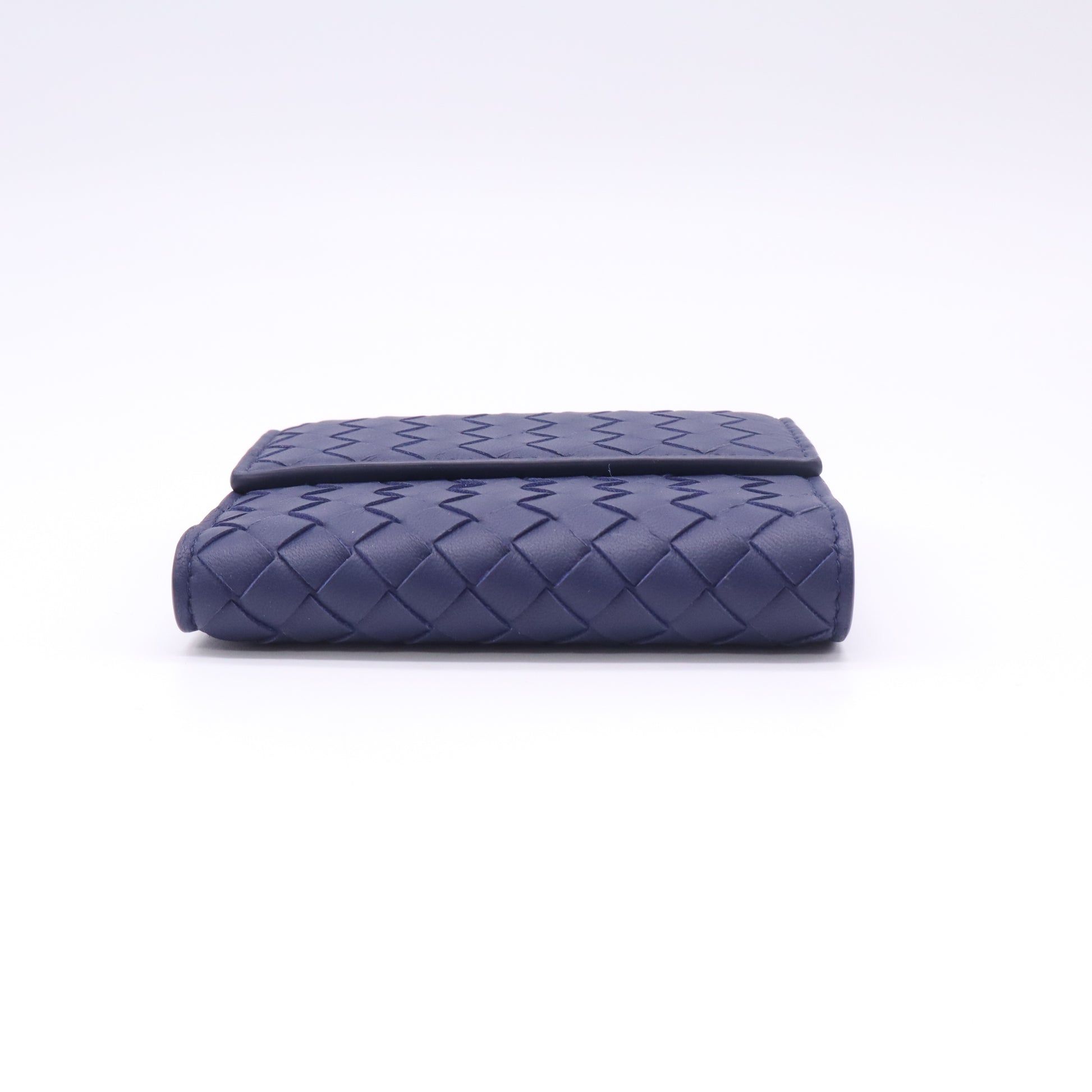 Flap Blue Intrecciato Leather French Wallet W22728