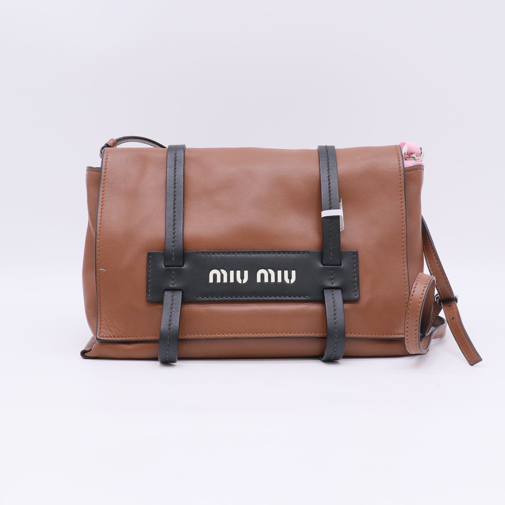 Miu Miu Black/ Brown Leather Grace Lux Messenger Bag twins LDJ5068