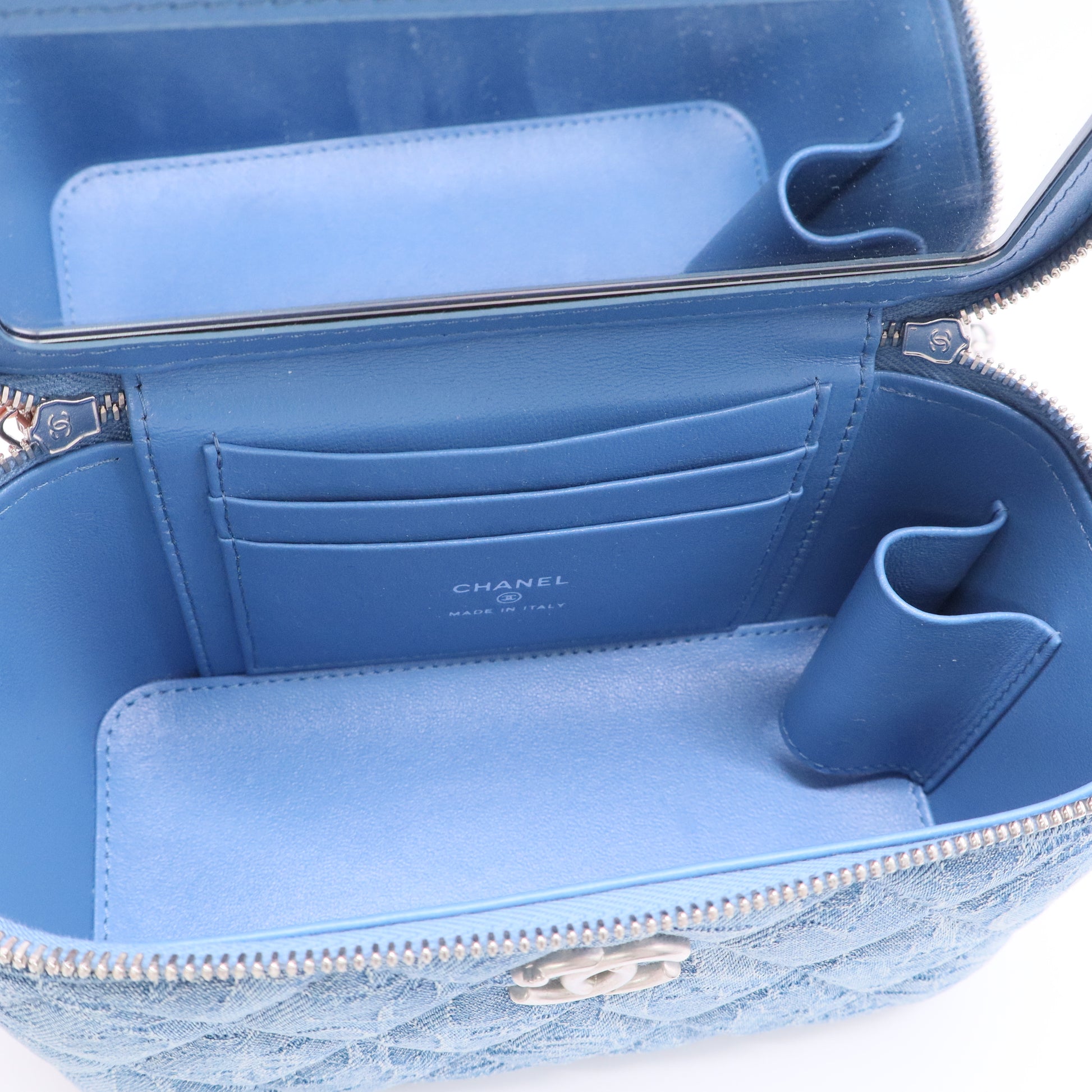 Chanel Denim Camellia Sweetheart Vanity Case twins