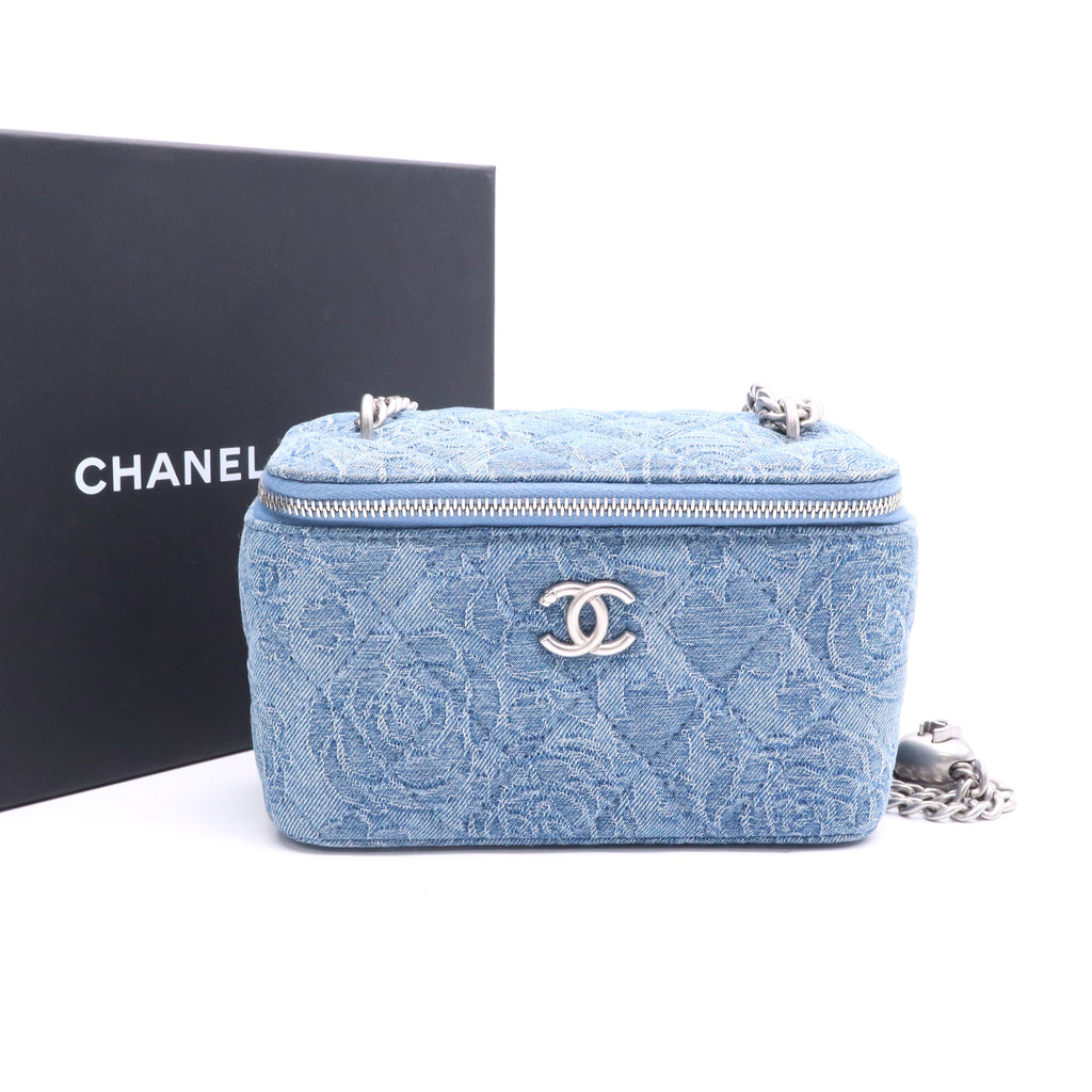 Chanel Denim Camellia Sweetheart Vanity Case twins