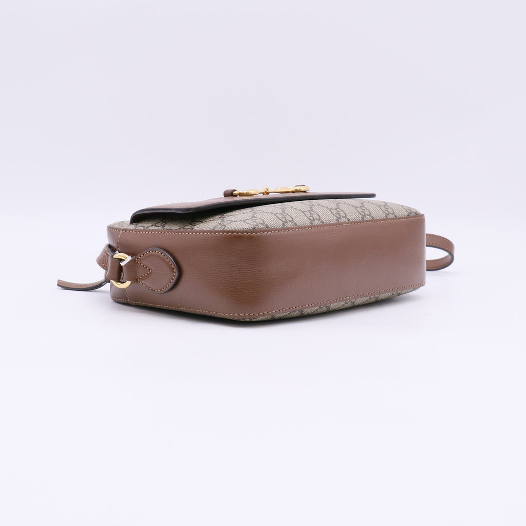 Gucci GG Supreme Monogram Small Horsebit 1955 Shoulder Bag Beige Brown Sugar twins LDJ5668