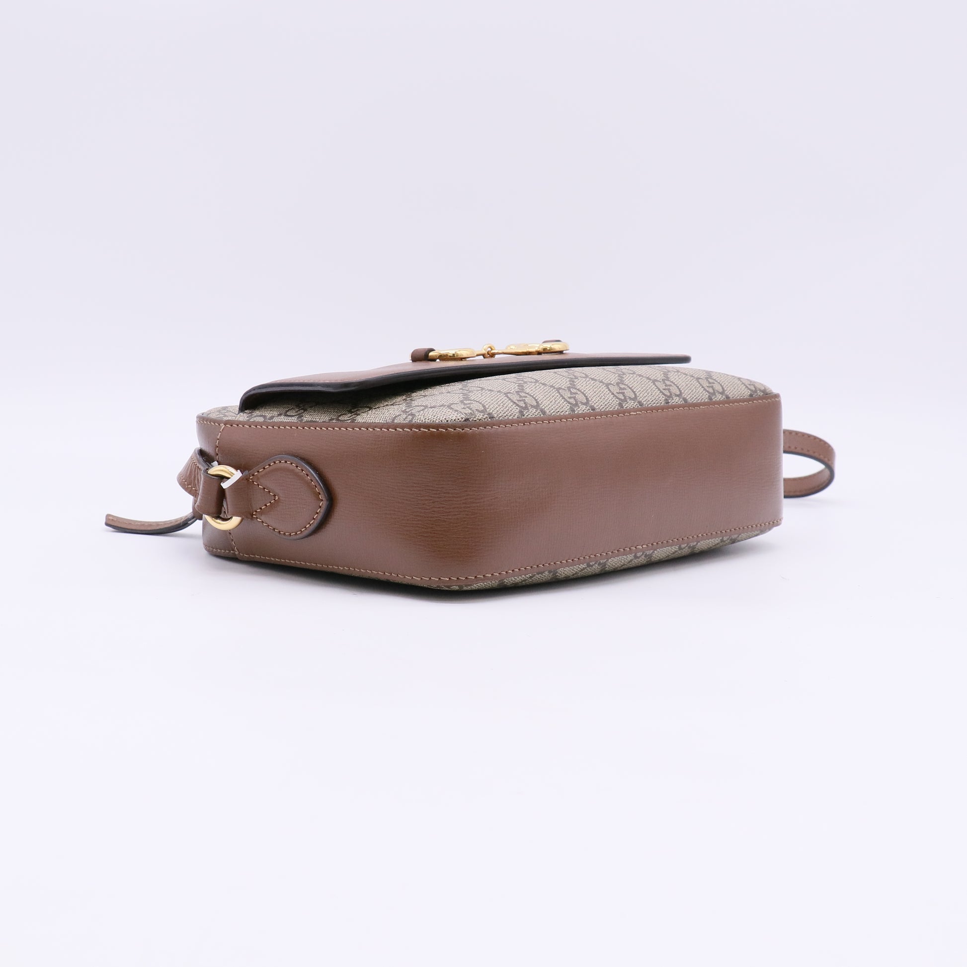 Gucci GG Supreme Monogram Small Horsebit 1955 Shoulder Bag Beige Brown Sugar twins LDJ5668