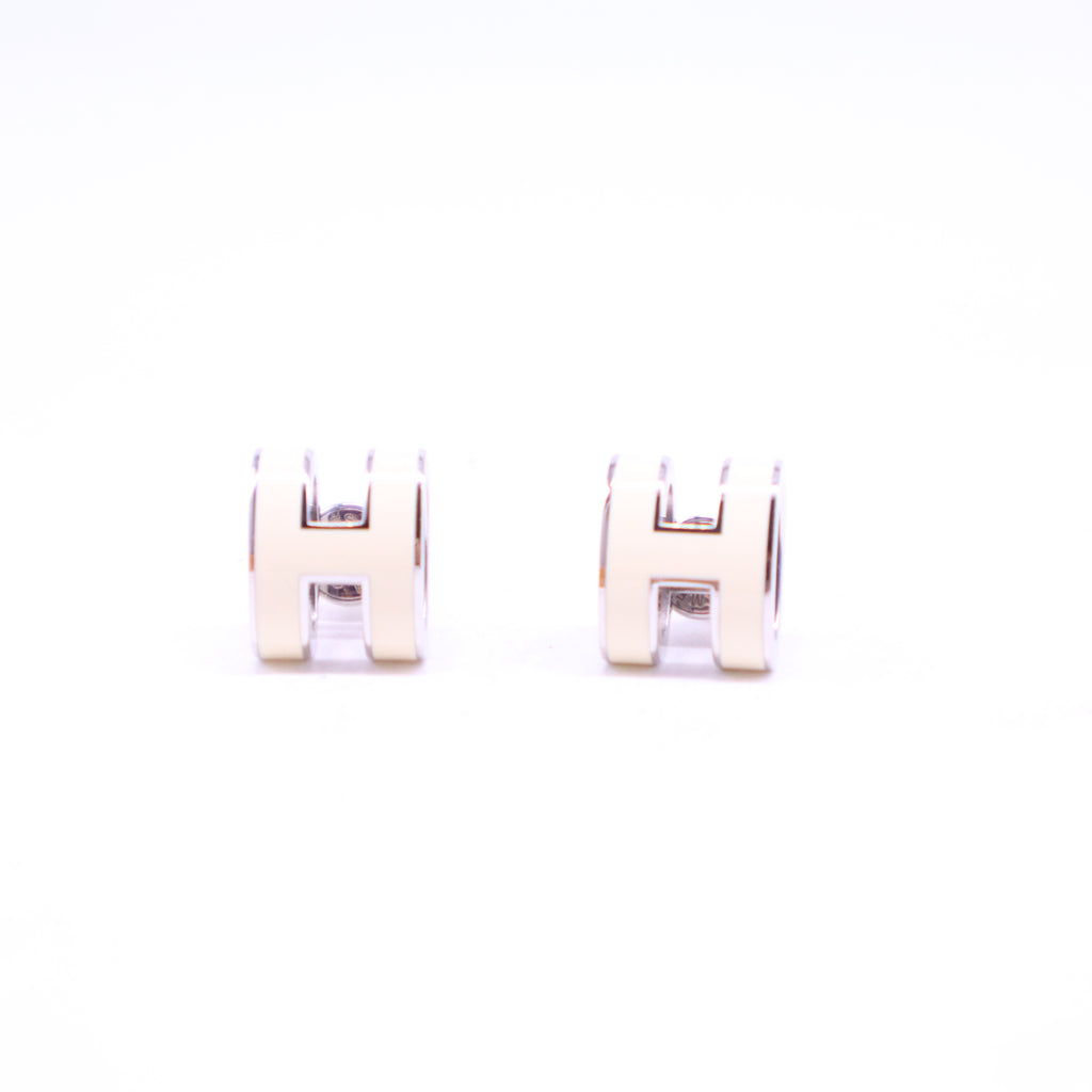 Brincos Mini Pop H Hermès para mulheres Marrom Prata Metal Verniz W20773