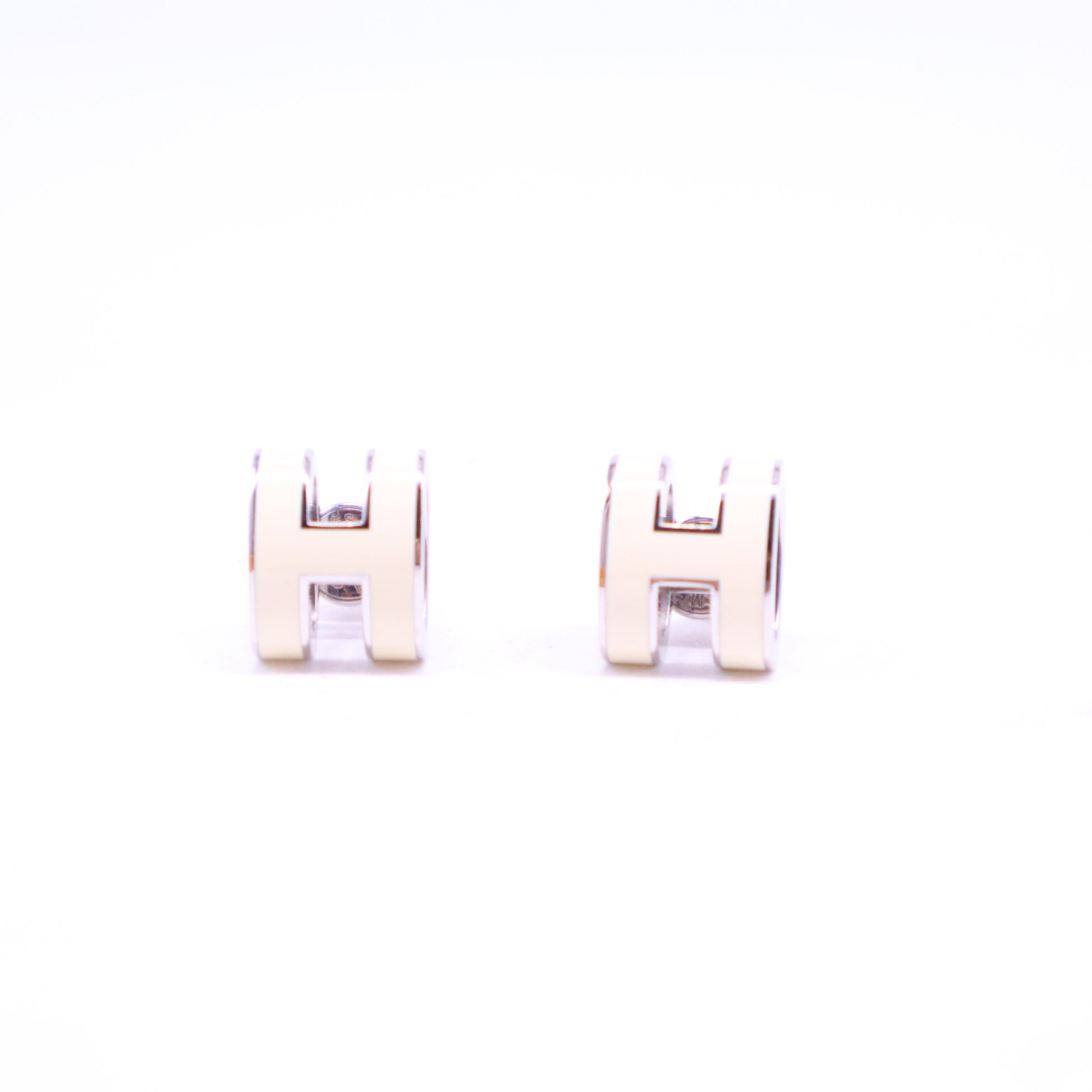 Brincos Mini Pop H Hermès para mulheres Marrom Prata Metal Verniz W20773