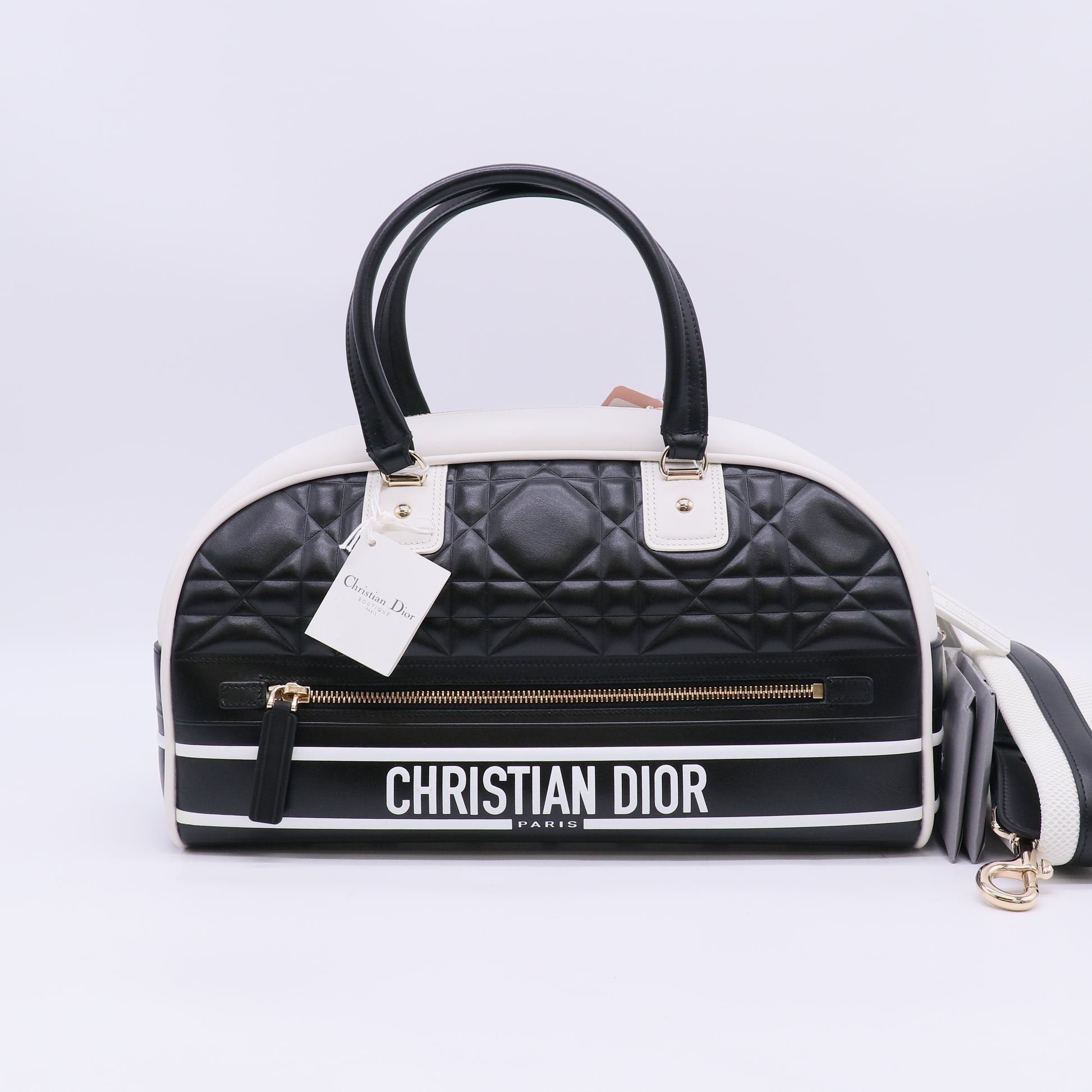 Christian Dior Medium Dior Vibe Zip Bowling Bag in Black and White Twins LDJ5674