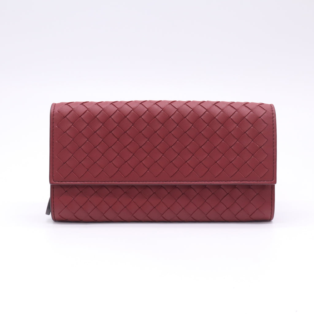 Red Intrecciato Leather Flap Continental Wallet W22723