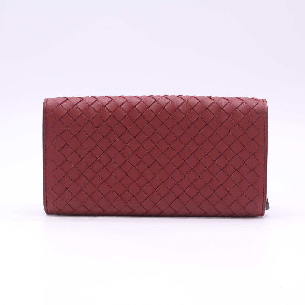 Red Intrecciato Leather Flap Continental Wallet W22723