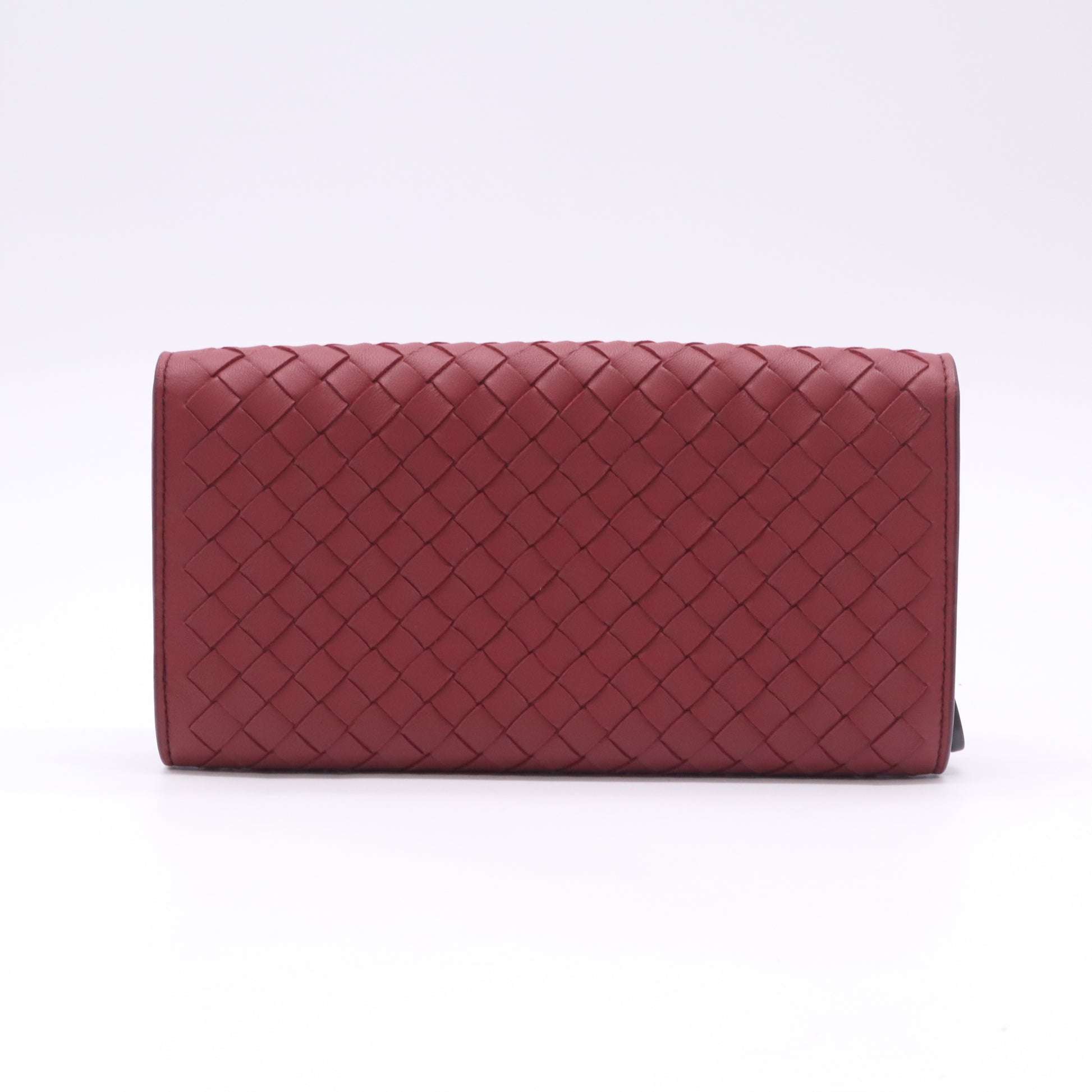 Red Intrecciato Leather Flap Continental Wallet W22723