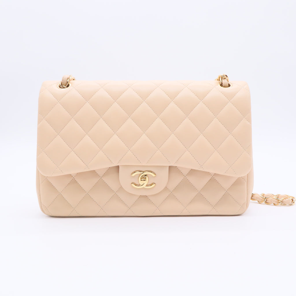 Classic Double Flap Jumbo 2-Ways Flap Handbag Beige twins
