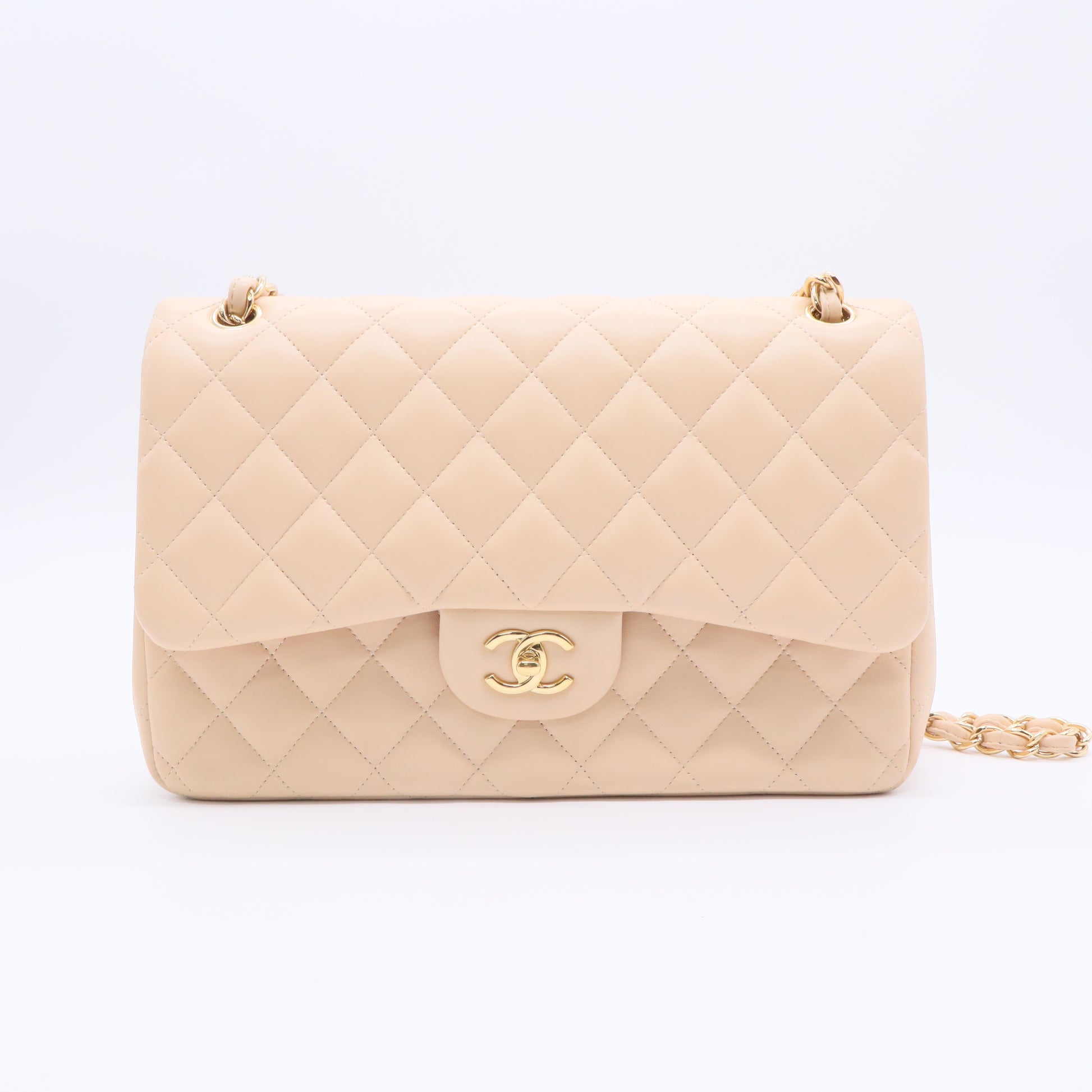 Classic Double Flap Jumbo 2-Ways Flap Handbag Beige twins