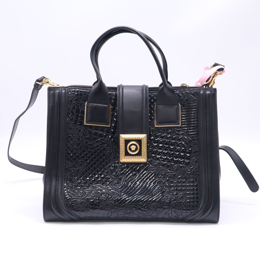 Versace Black Patent Leather Vanitas Icon Tote Twins LDJ5880