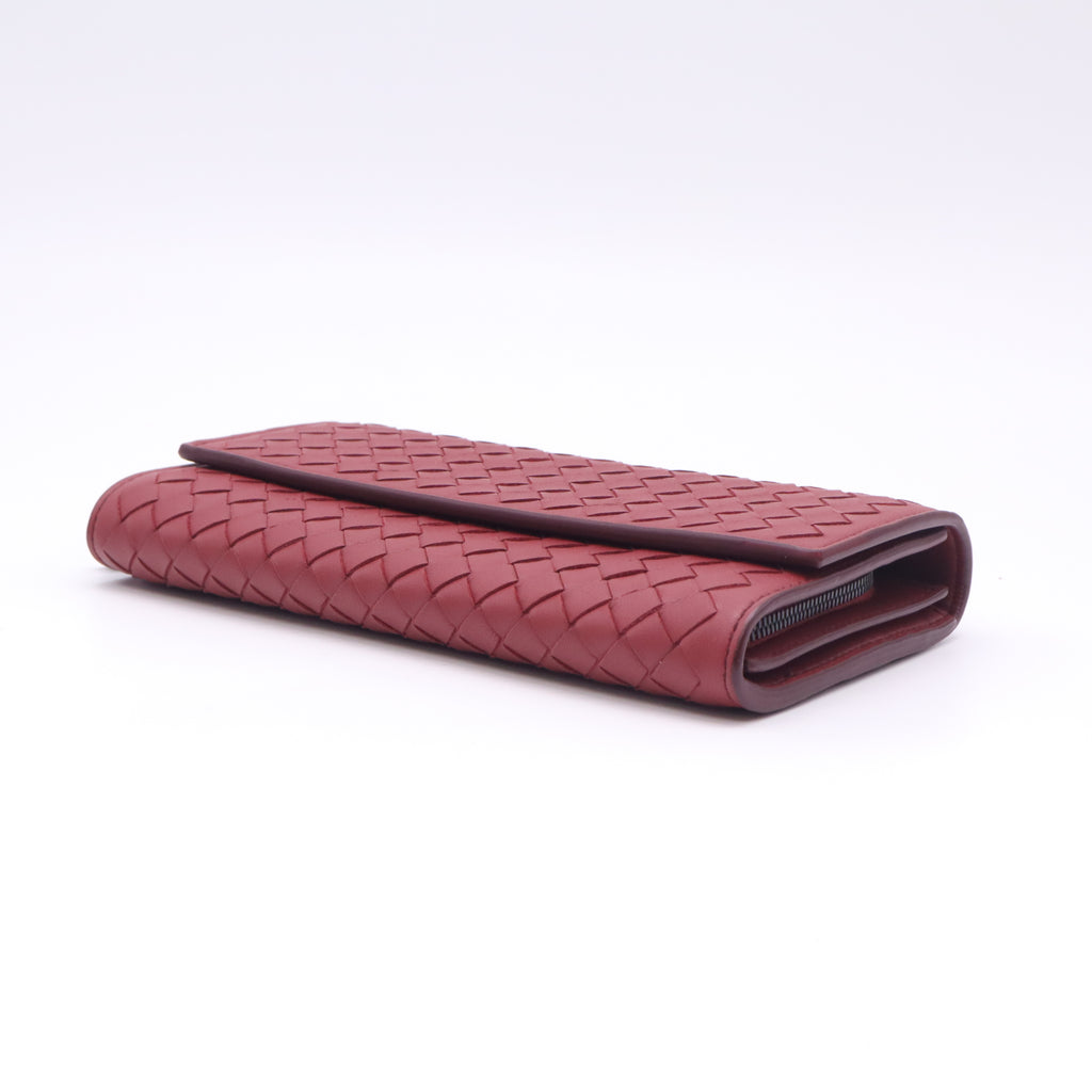 Red Intrecciato Leather Flap Continental Wallet W22723