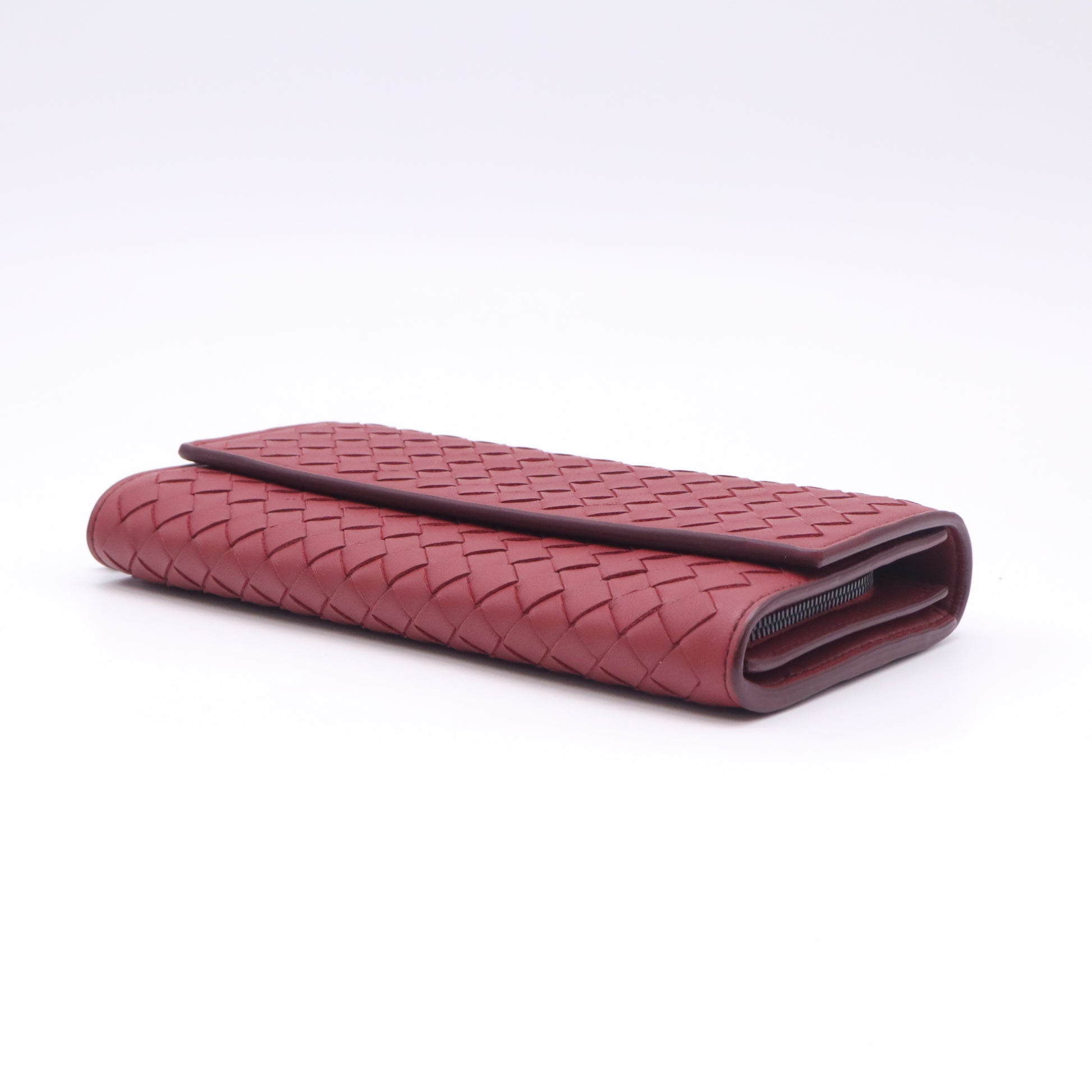Red Intrecciato Leather Flap Continental Wallet W22723