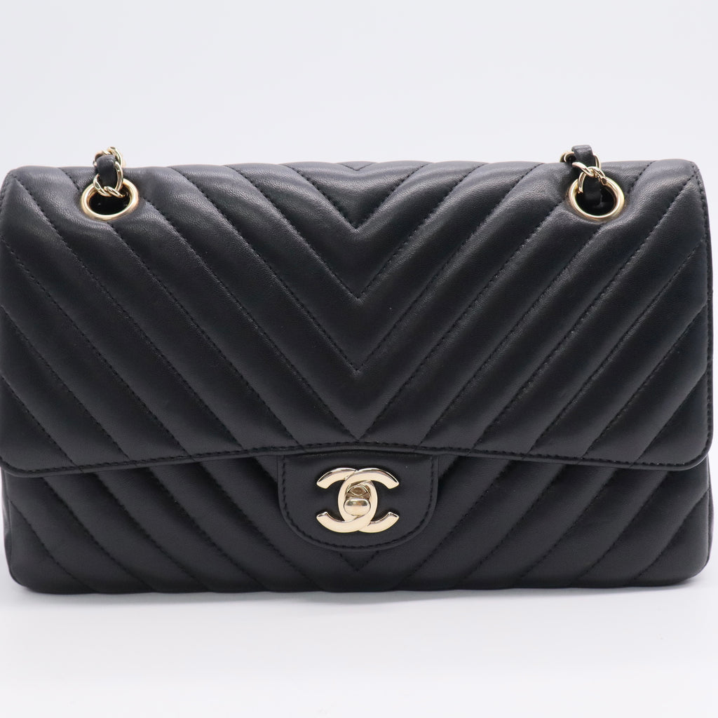 Chanel Lambskin Chevron Quilted Medium Double Flap Black Twins LDJ3124