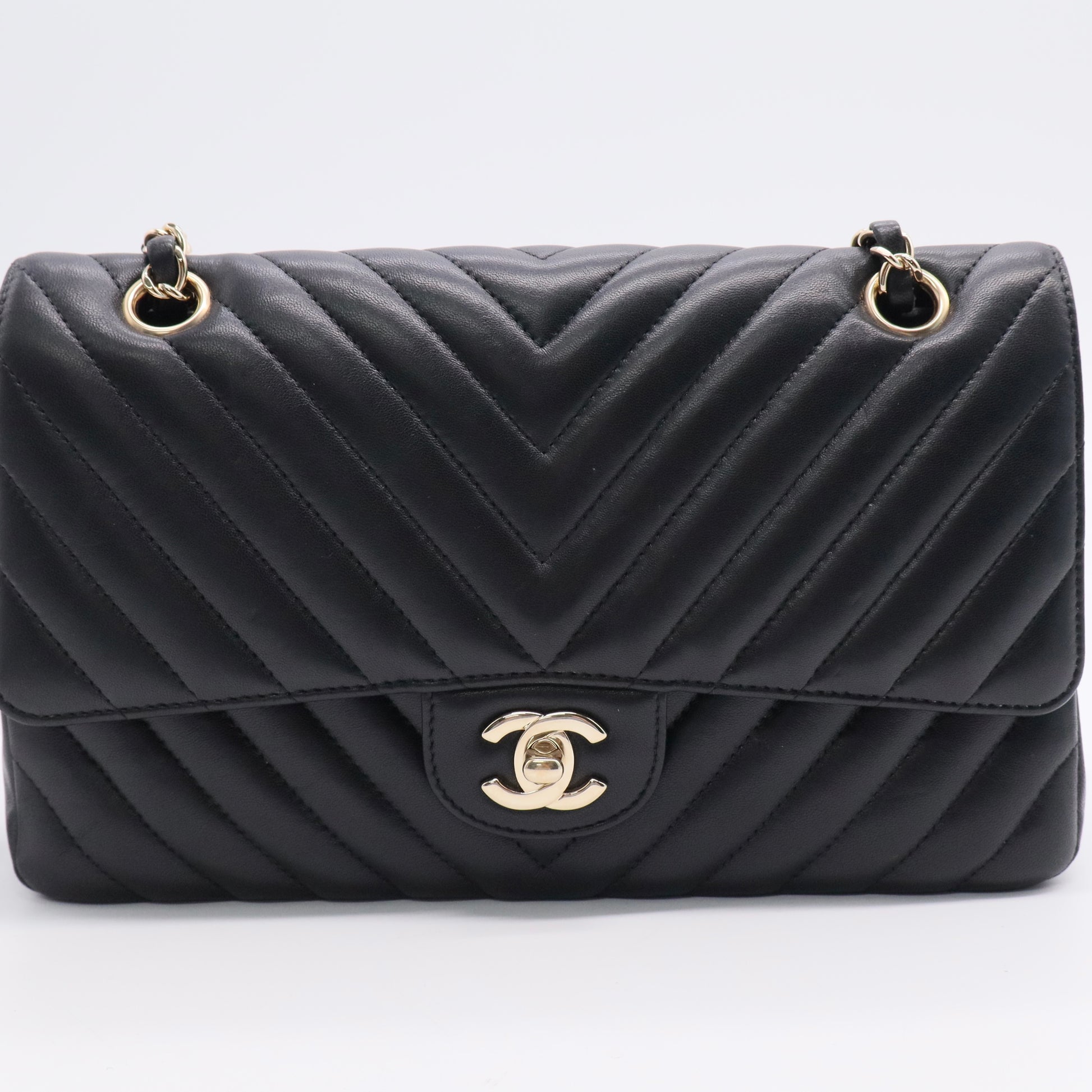 Chanel Lambskin Chevron Quilted Medium Double Flap Black Twins LDJ3124