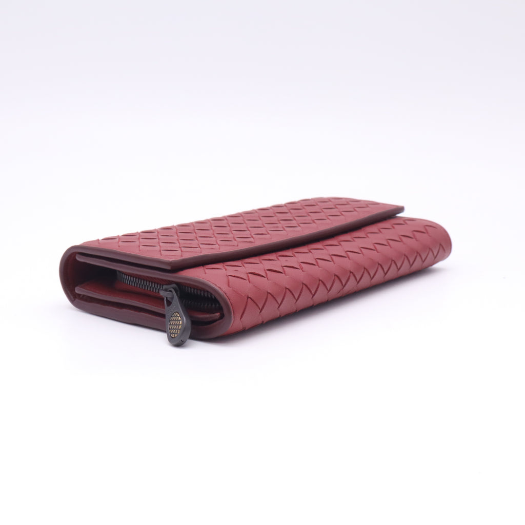 Red Intrecciato Leather Flap Continental Wallet W22723