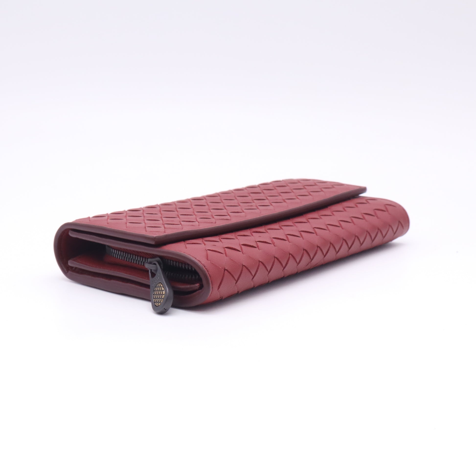 Red Intrecciato Leather Flap Continental Wallet W22723