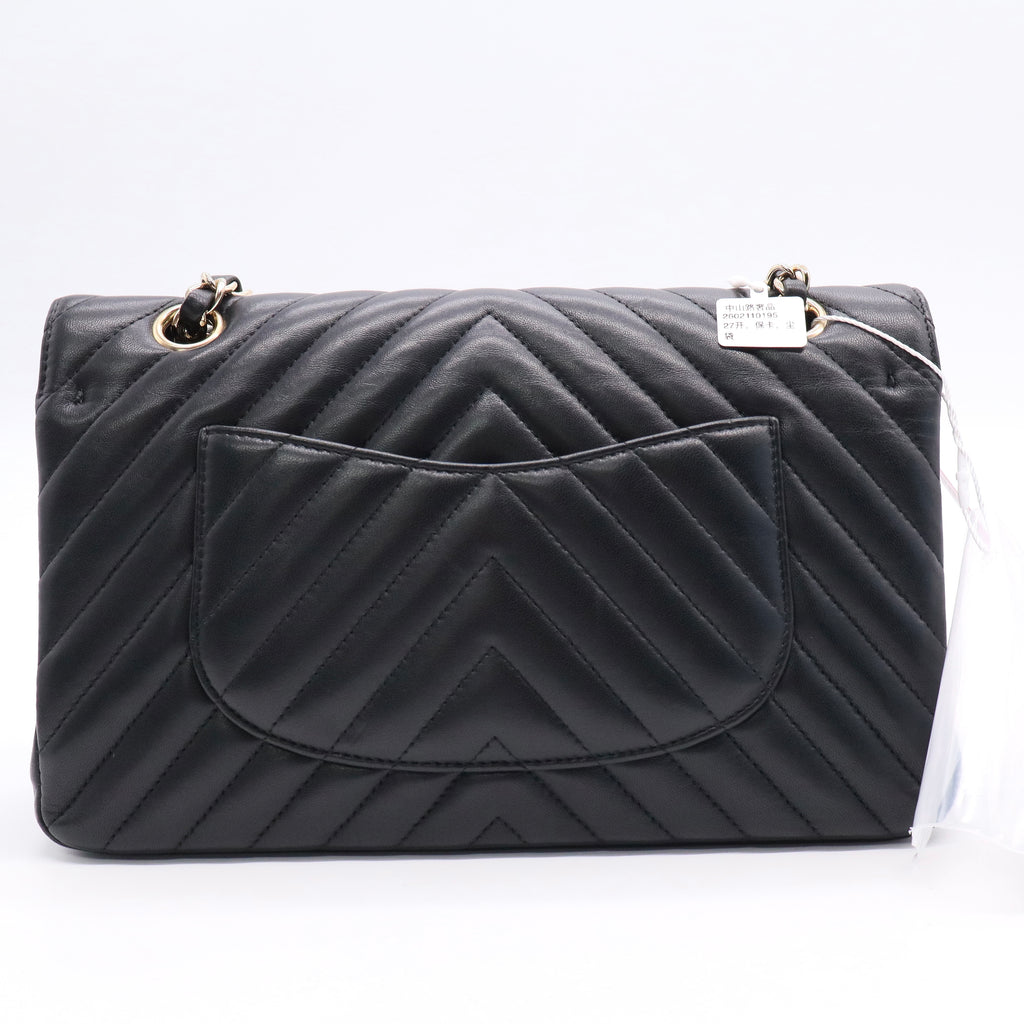 Chanel Lambskin Chevron Quilted Medium Double Flap Black Twins LDJ3124