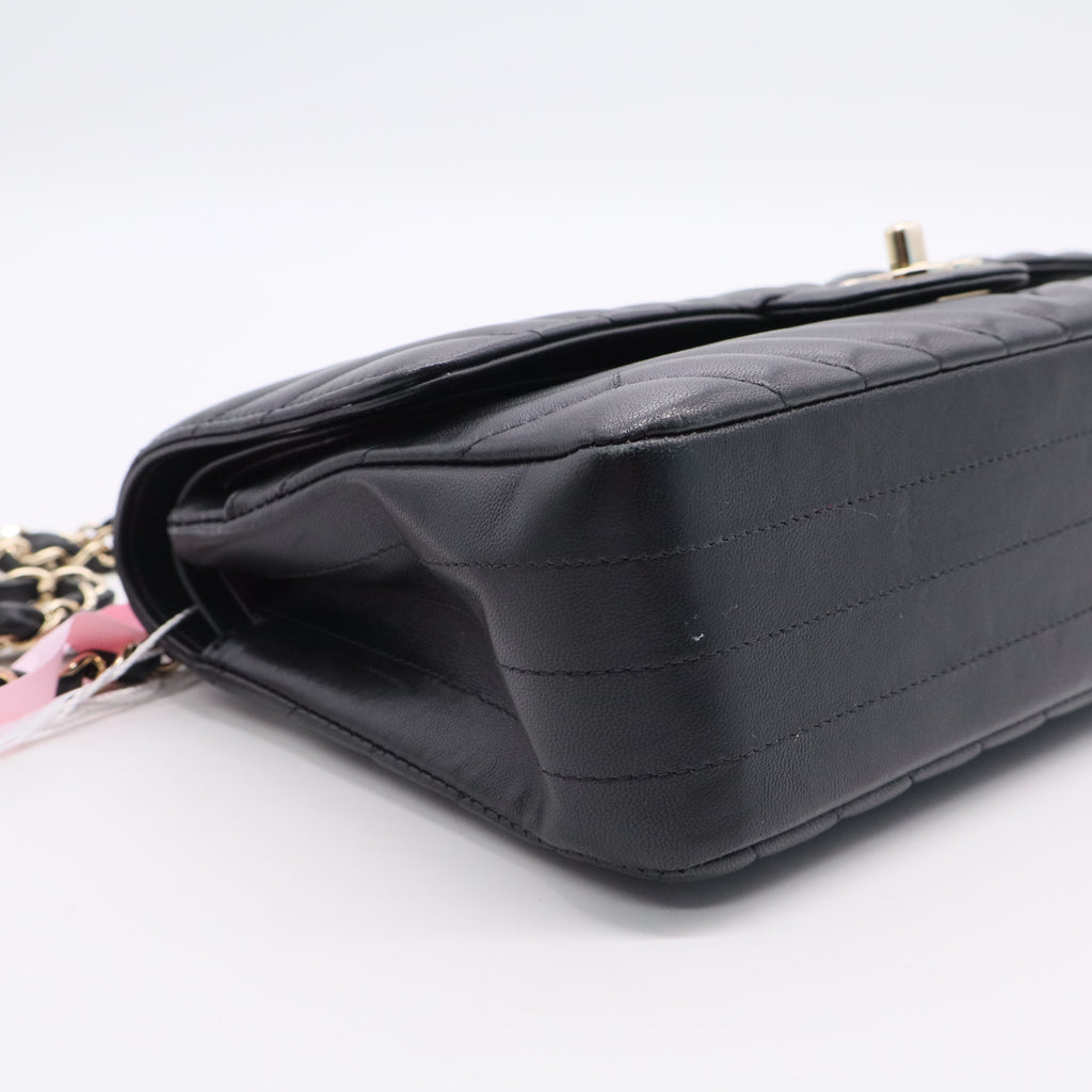 Chanel Lambskin Chevron Quilted Medium Double Flap Black Twins LDJ3124