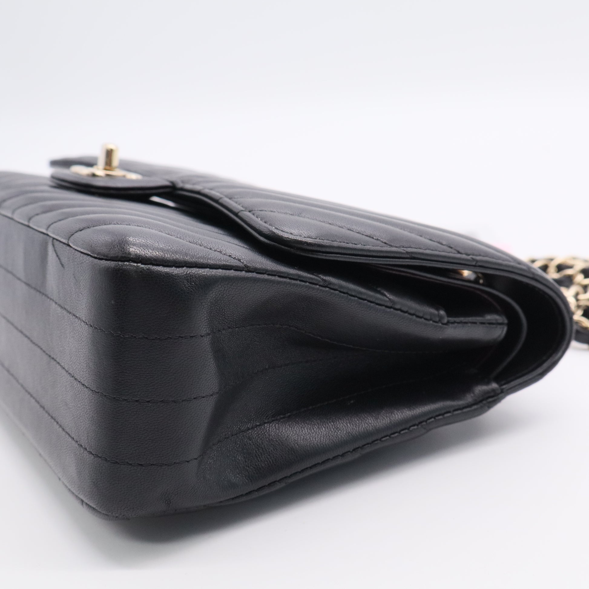 Chanel Lambskin Chevron Quilted Medium Double Flap Black Twins LDJ3124