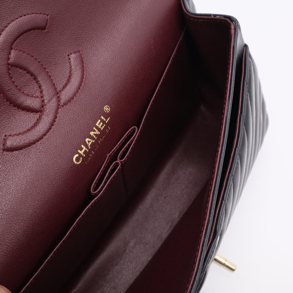 Chanel Lambskin Chevron Quilted Medium Double Flap Black Twins LDJ3124