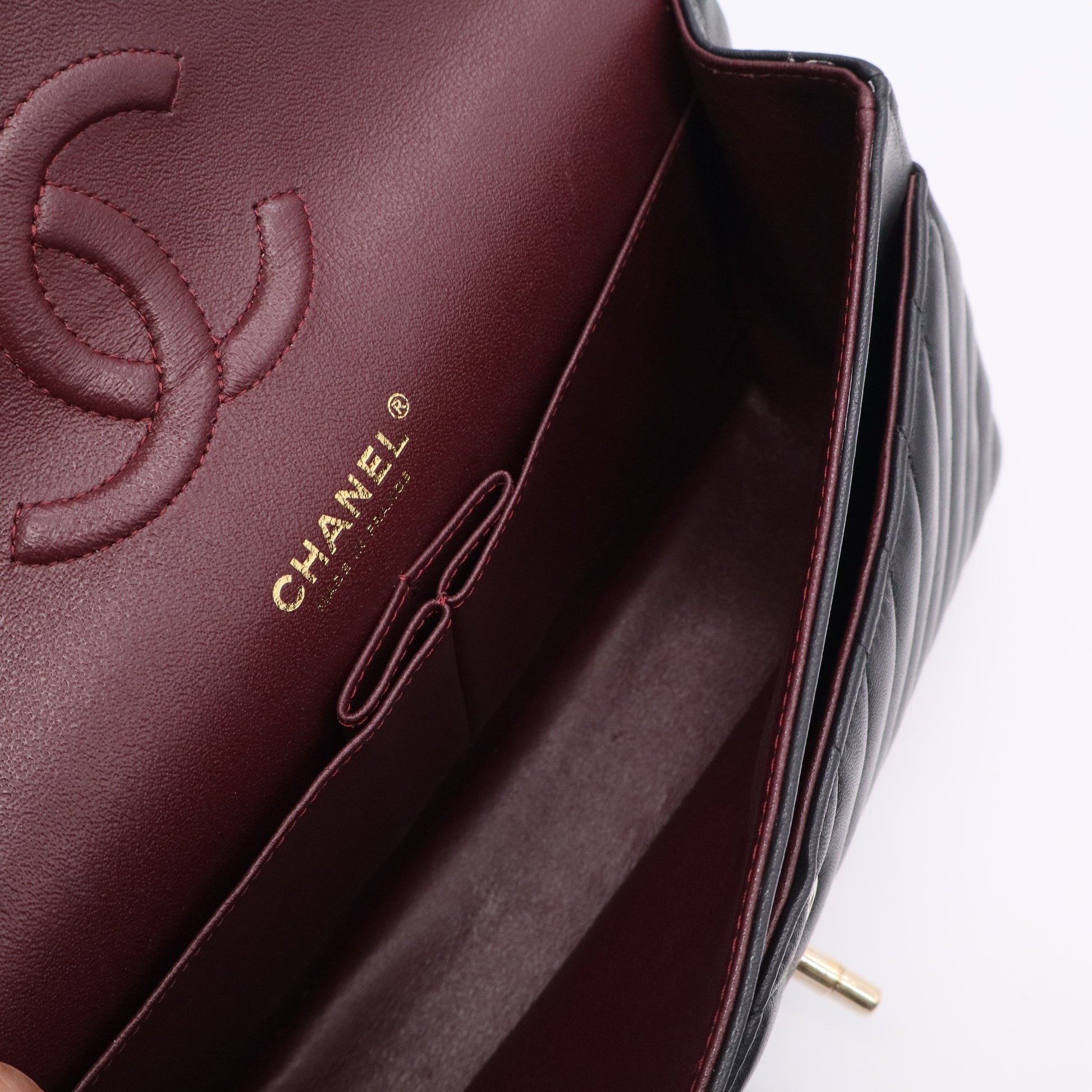 Chanel Lambskin Chevron Quilted Medium Double Flap Black Twins LDJ3124