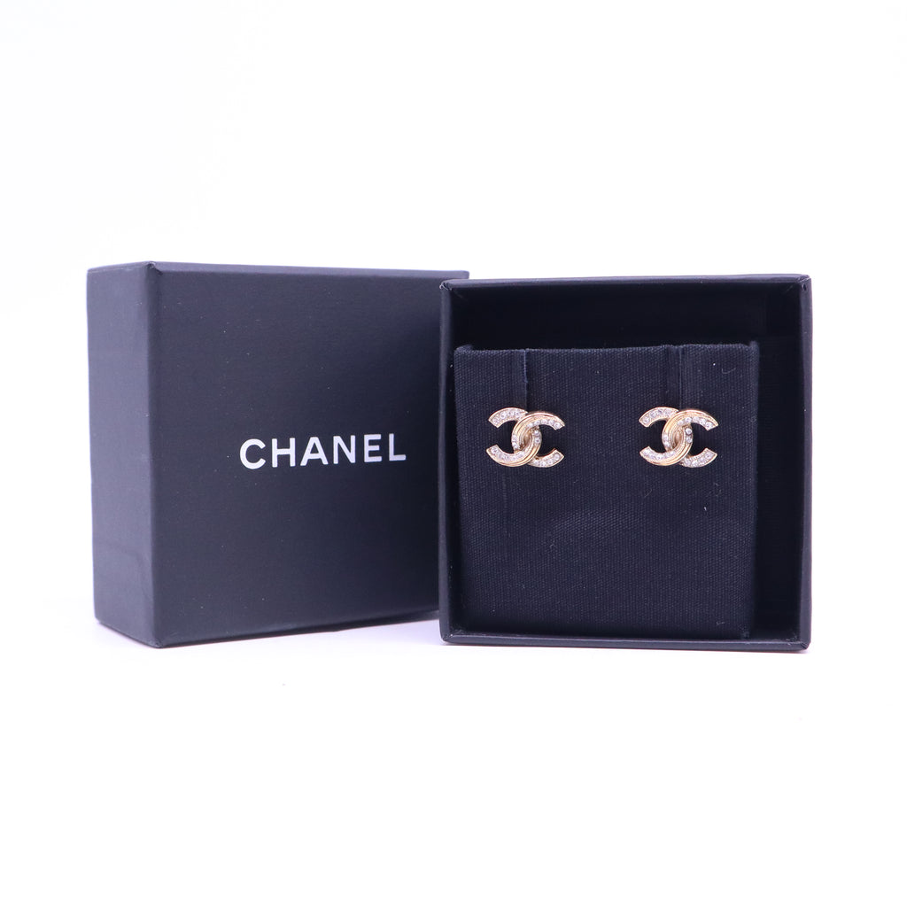 Gold Tone Crystal CC Stud Earrings W20870