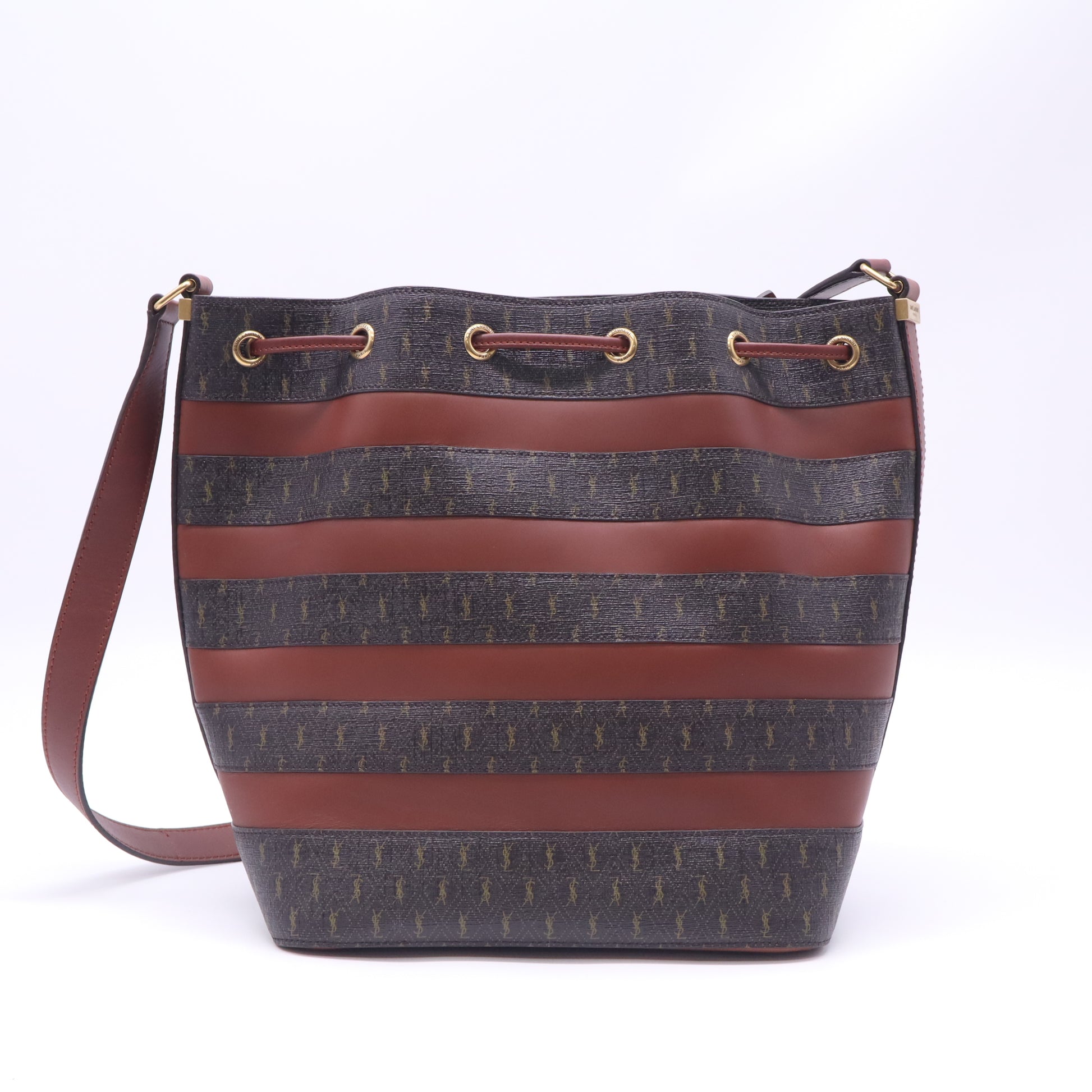 Saint Laurent Canvas Le Monogramme Striped Bucket Bag Twins LDJ5888
