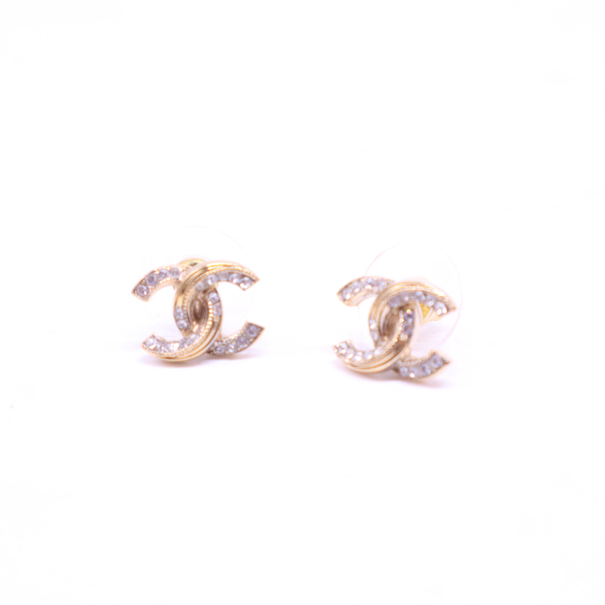 Gold Tone Crystal CC Stud Earrings W20870