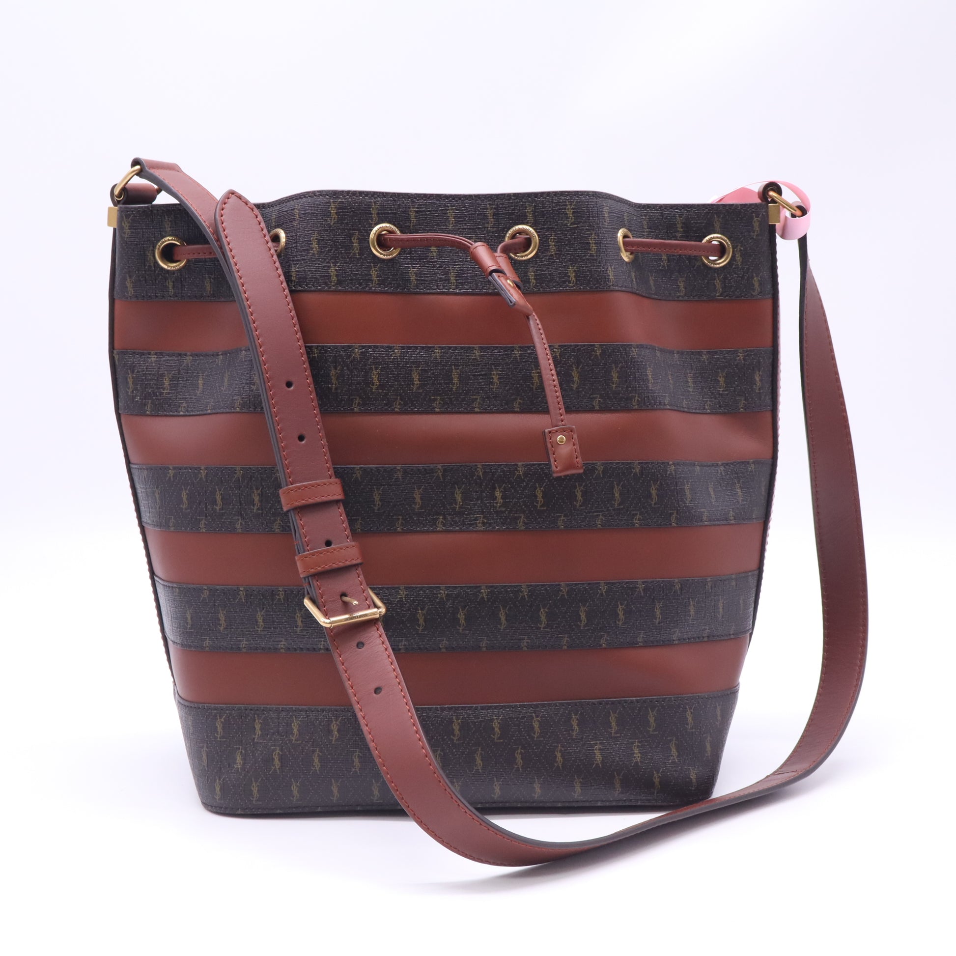 Saint Laurent Canvas Le Monogramme Striped Bucket Bag Twins LDJ5888