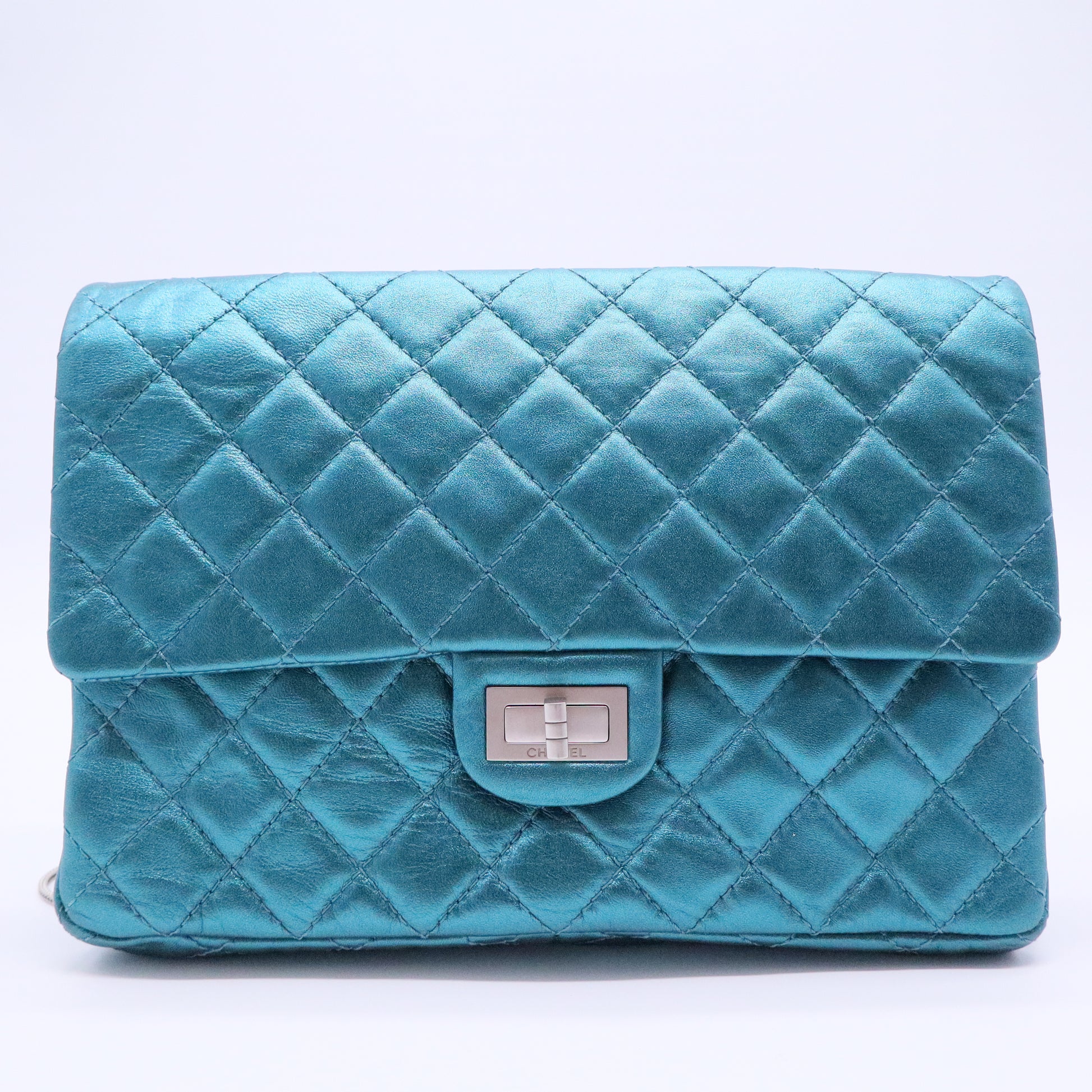 2.55 Metallic Blue Quilted Leather bag