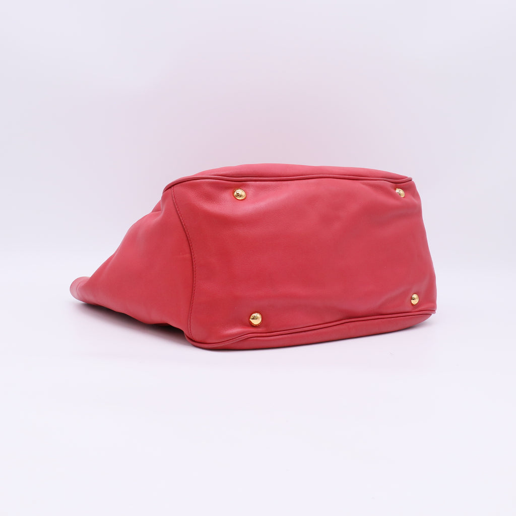Prada Soft Calfskin Chain Tote Bag in Fuoco Red Twins LDJ5688
