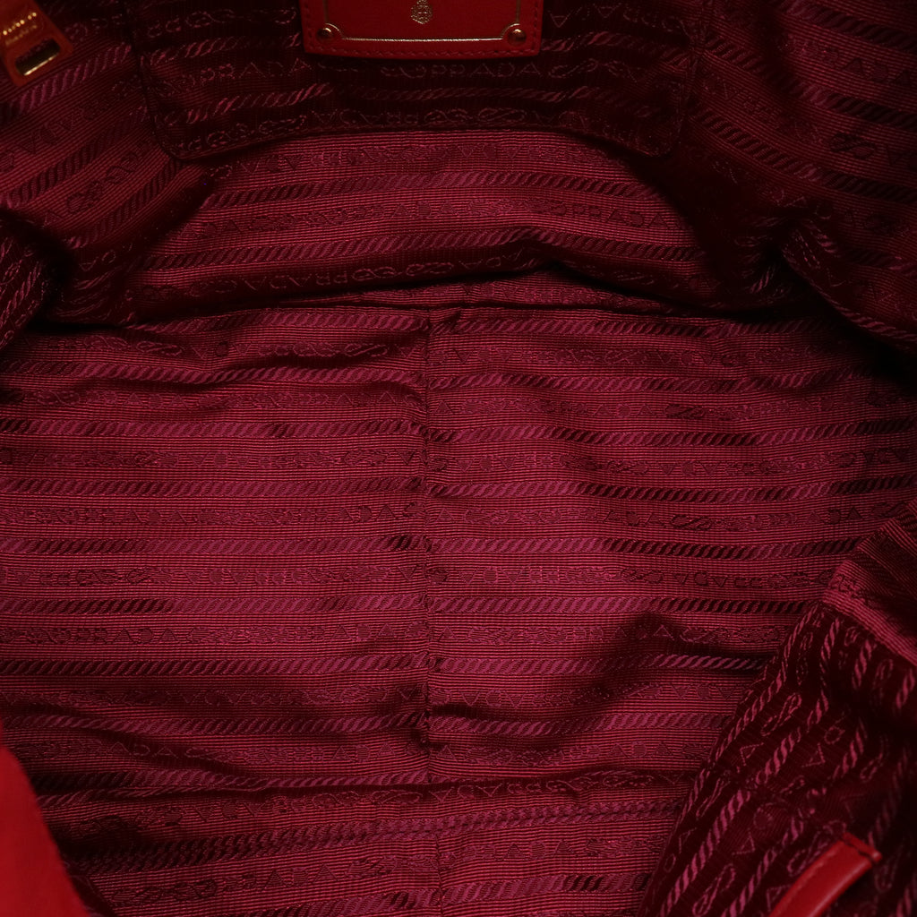 Prada Soft Calfskin Chain Tote Bag in Fuoco Red Twins LDJ5688