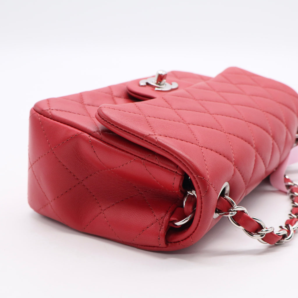 Chanel Red Quilted Lambskin Leather Classic Mini Flap Bag twins LDJ3137