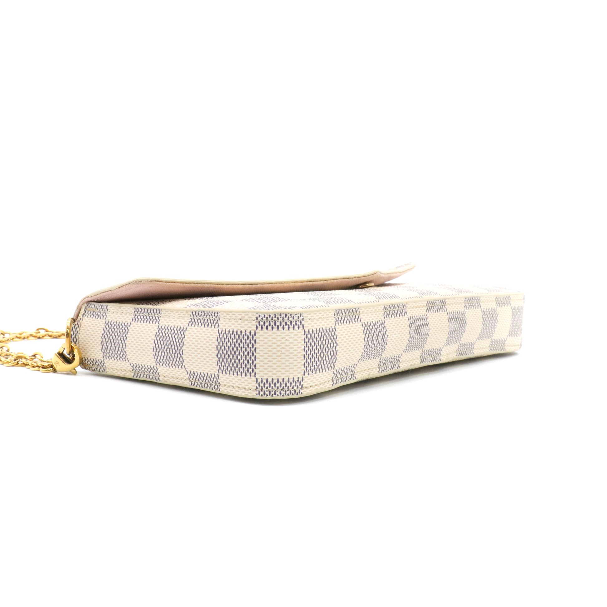 Damier Azur Pochette Felicie Chain Wallet Rose Ballerine Twins