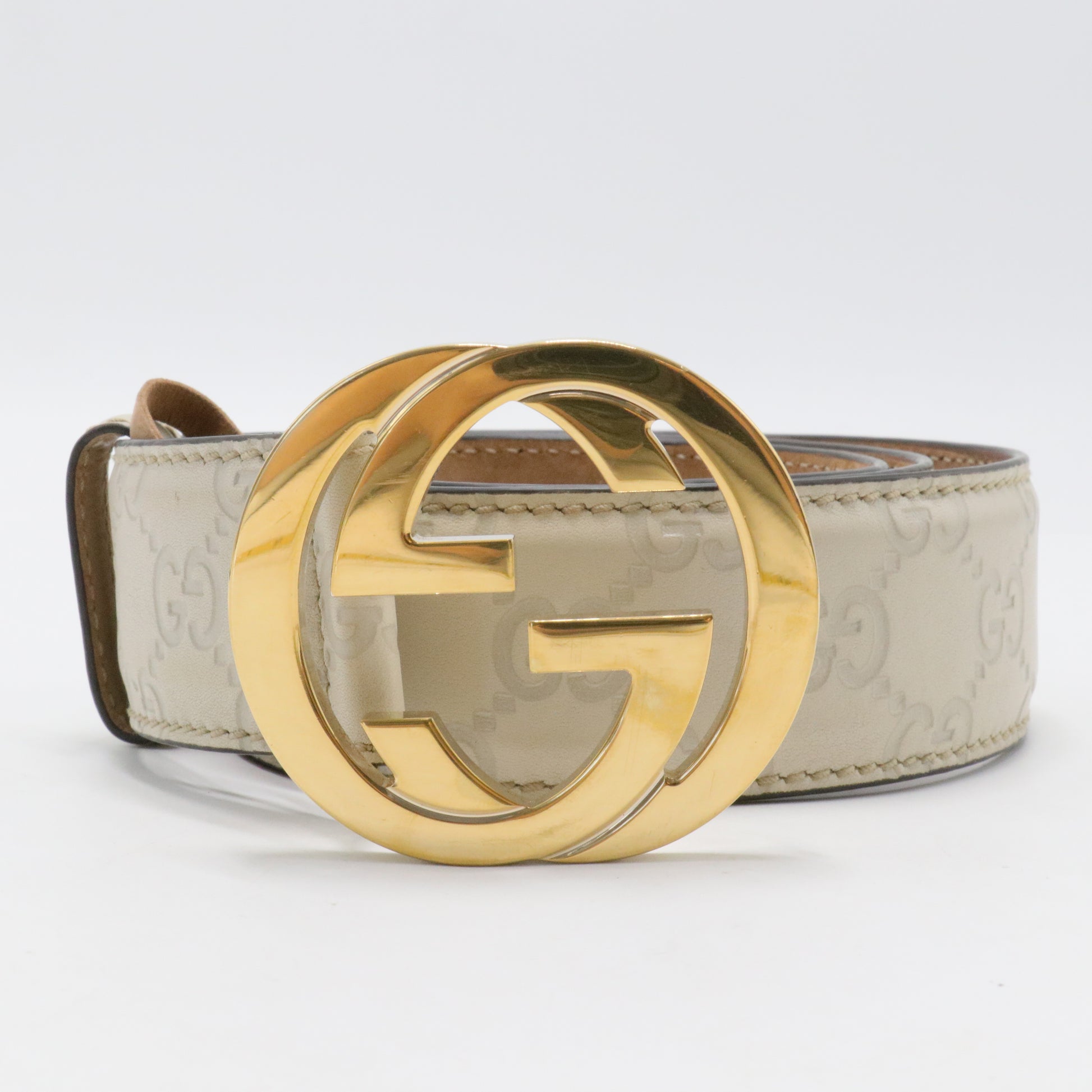 Guccissima Interlocking G  Belt 85 34 Off White