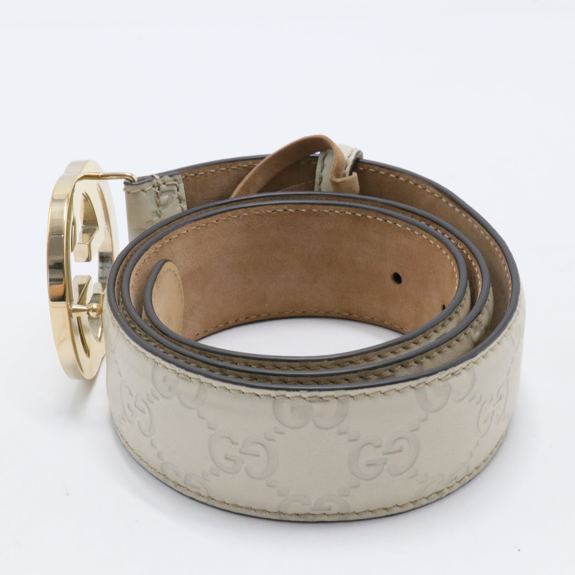 Guccissima Interlocking G  Belt 85 34 Off White
