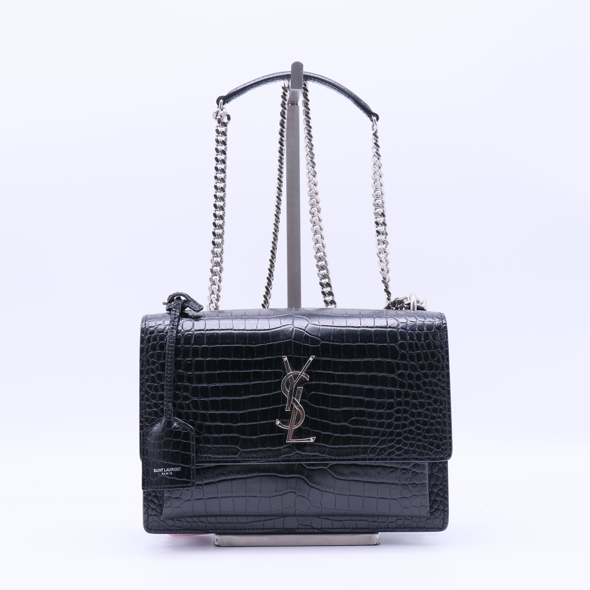 Yves Saint Laurent Black Crocodile Embossed Leather Medium Sunset Crossbody Bag Twins LDJ4230