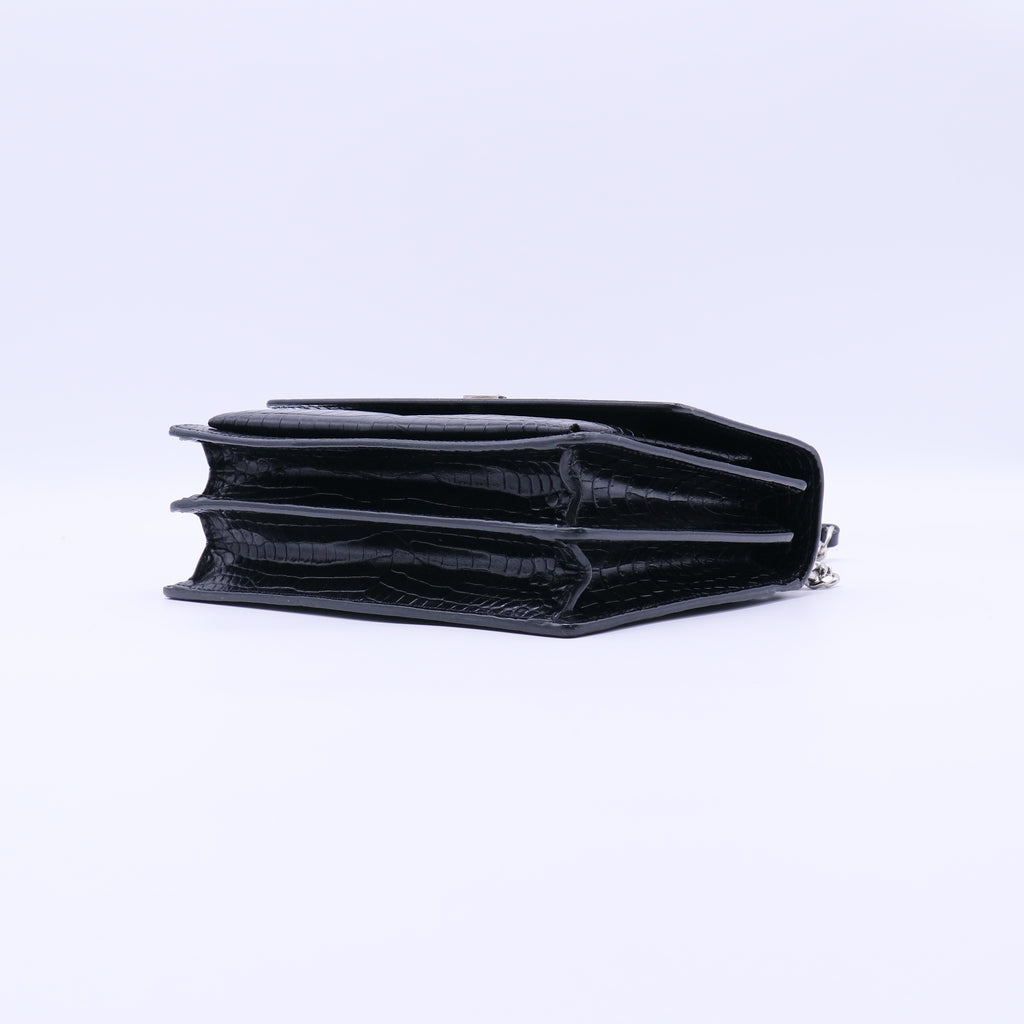 Yves Saint Laurent Black Crocodile Embossed Leather Medium Sunset Crossbody Bag Twins LDJ4230