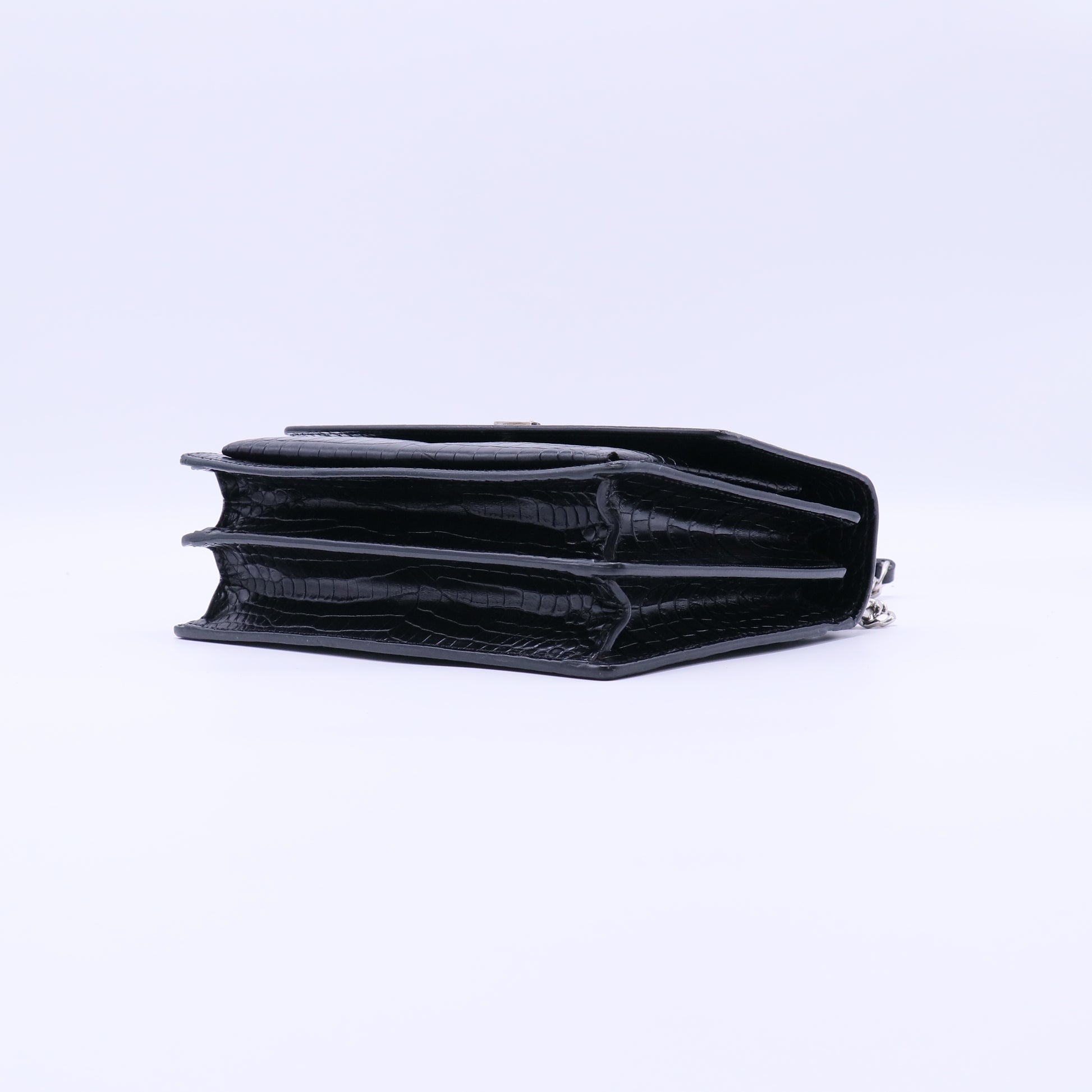 Yves Saint Laurent Black Crocodile Embossed Leather Medium Sunset Crossbody Bag Twins LDJ4230